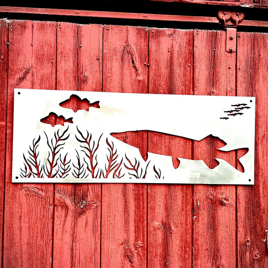 Pike Lurking Steel Wall Art - cabin sign - fish - Northern Forge, LLC