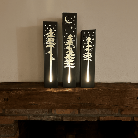 Pine Tree Night Sky Indoor Luminary | 12 - inch, 14 - inch, 16 - inch - christmas - christmas solar lights - Northern Forge, LLC