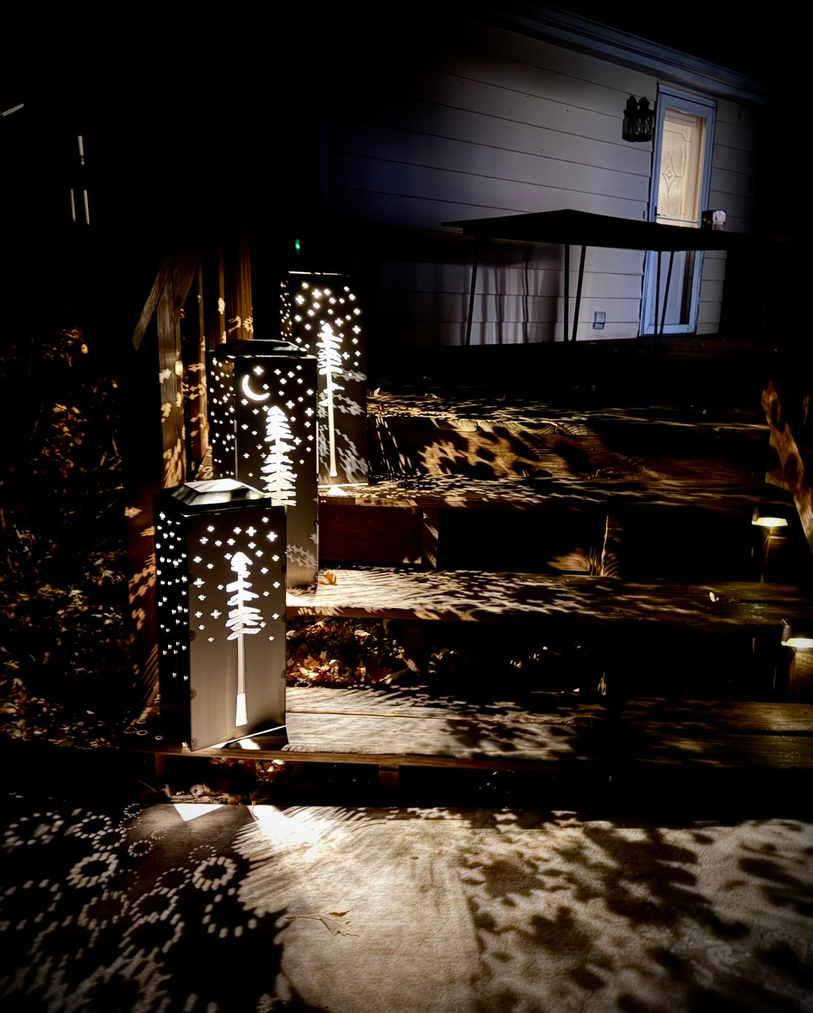 Pine Tree Night Sky Luminary Box w/ Solar Cap | 17 - inch, 20 - inch - Luminary tube - Mantel Lights - Northern Forge, LLC