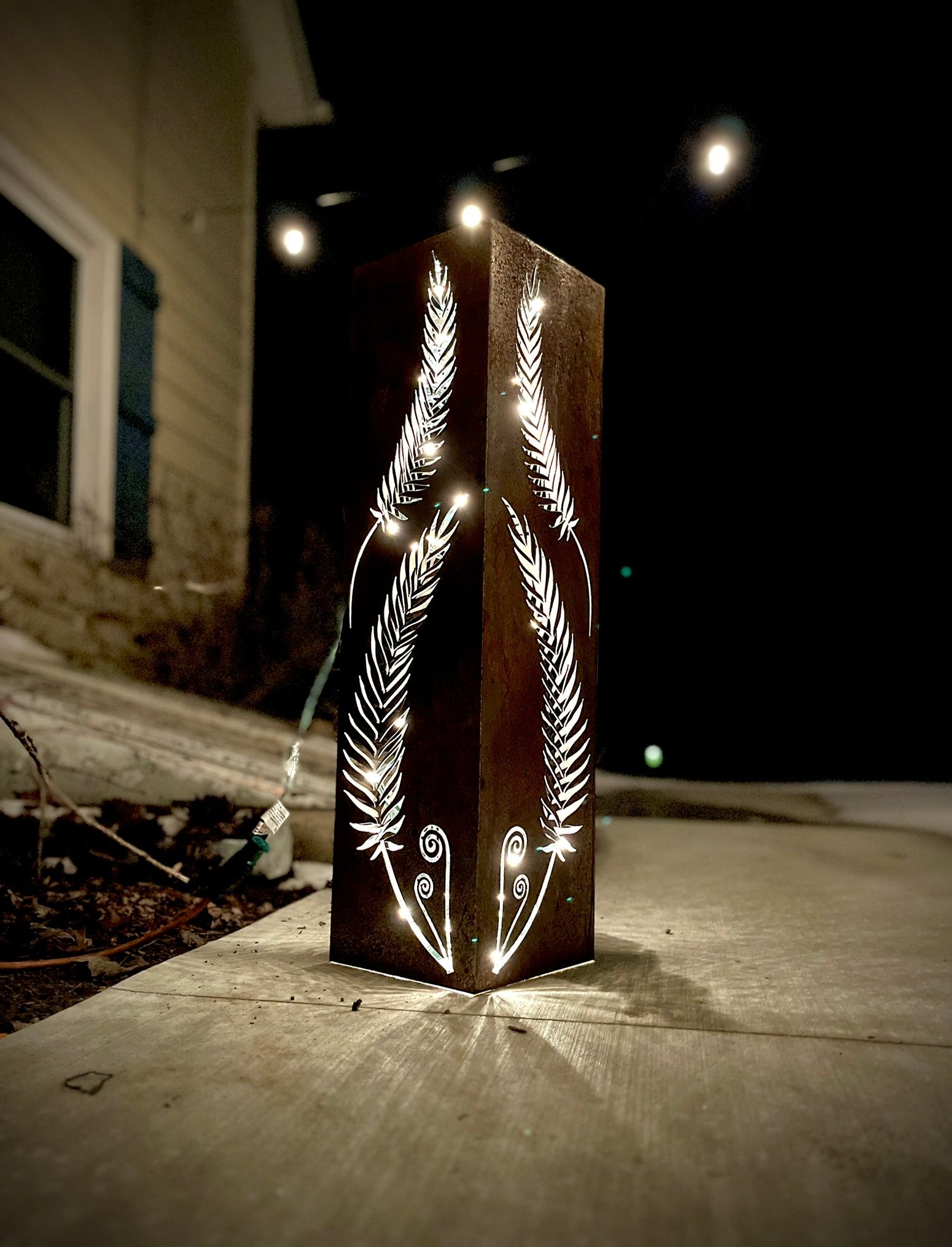Rustic Metal Fern Luminary | Garden Column - cabin decor - fern garden column - Northern Forge, LLC