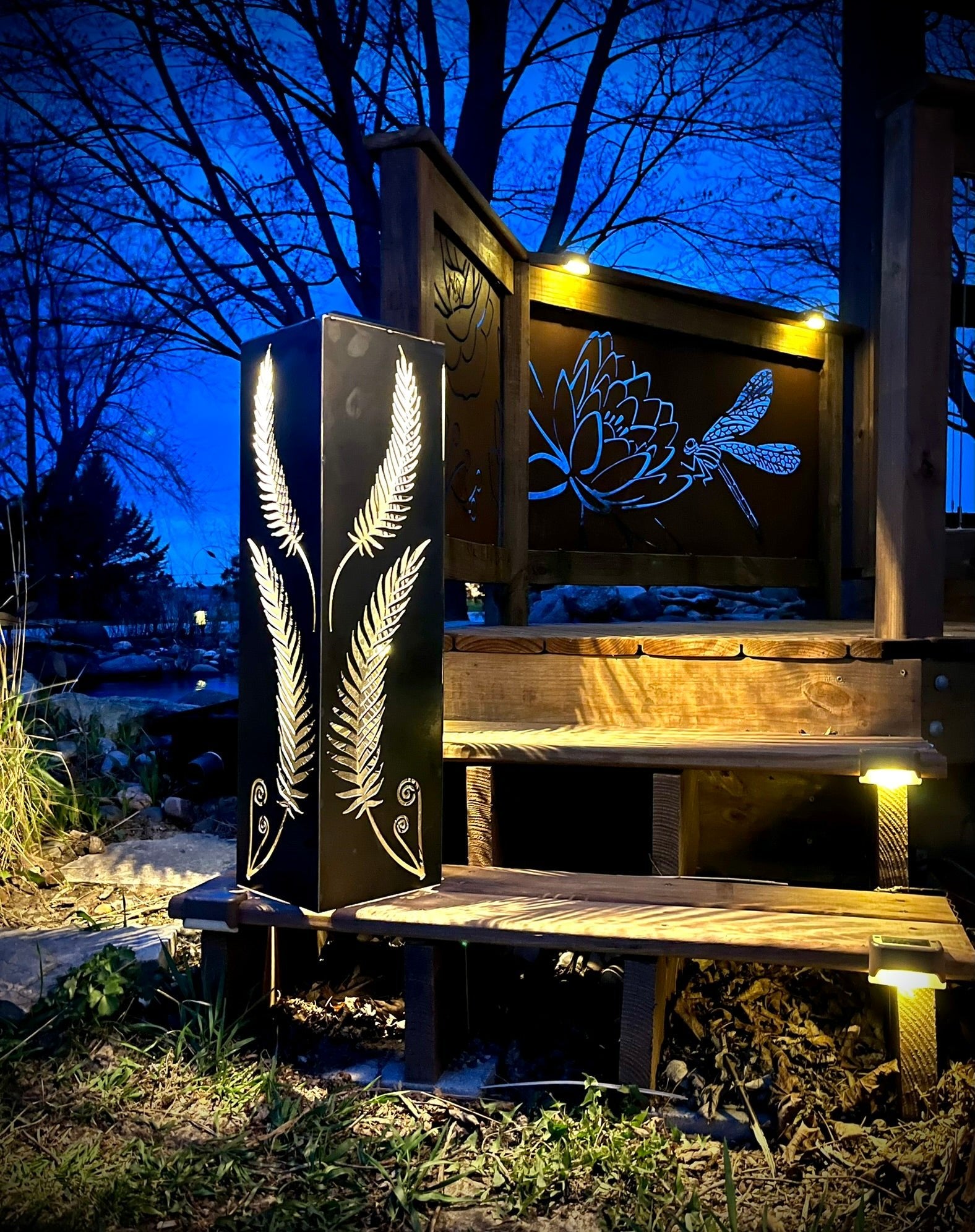 Rustic Metal Fern Luminary | Garden Column - cabin decor - fern garden column - Northern Forge, LLC