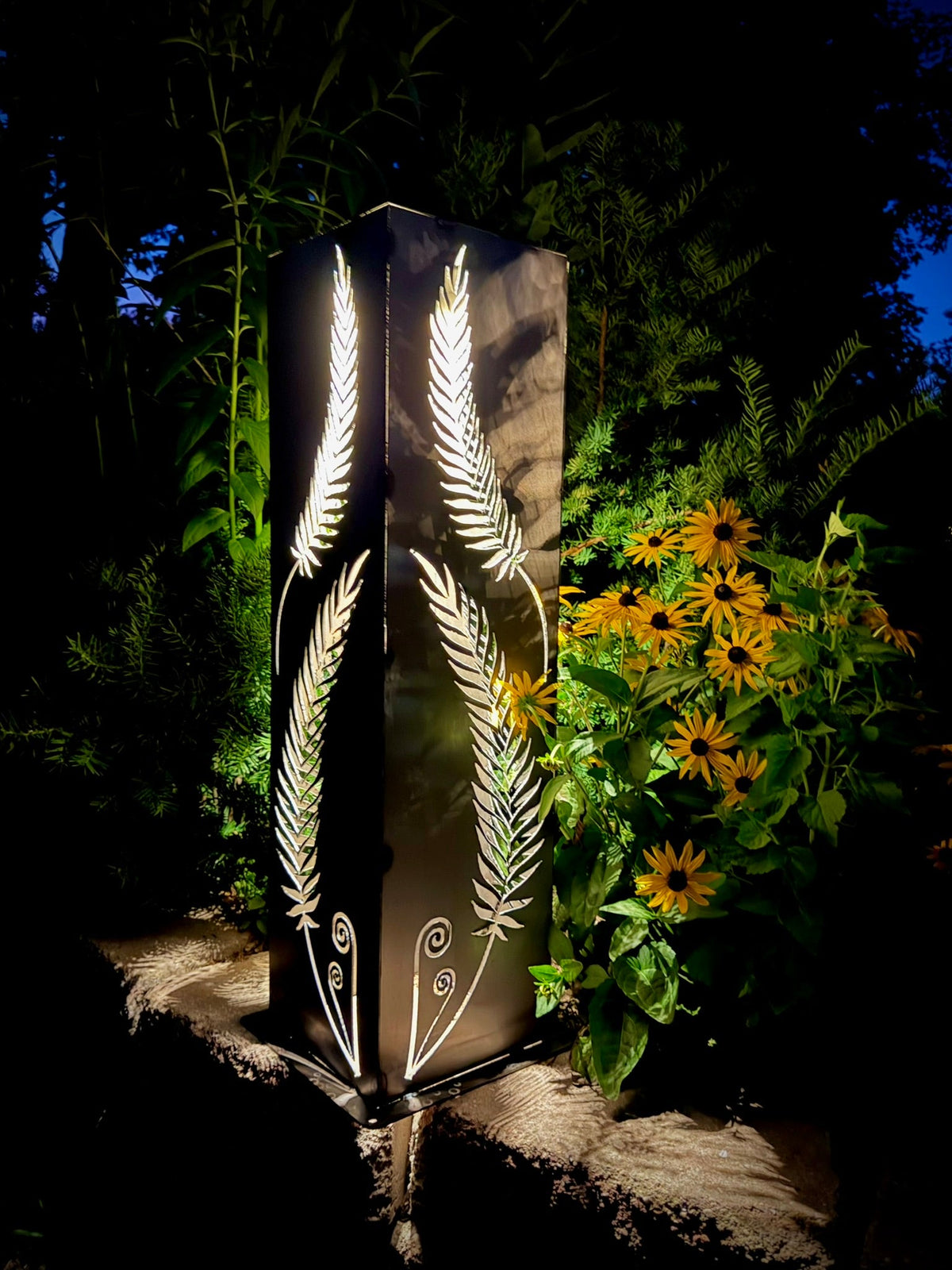 Rustic Metal Fern Luminary | Garden Column - cabin decor - fern garden column - Northern Forge, LLC