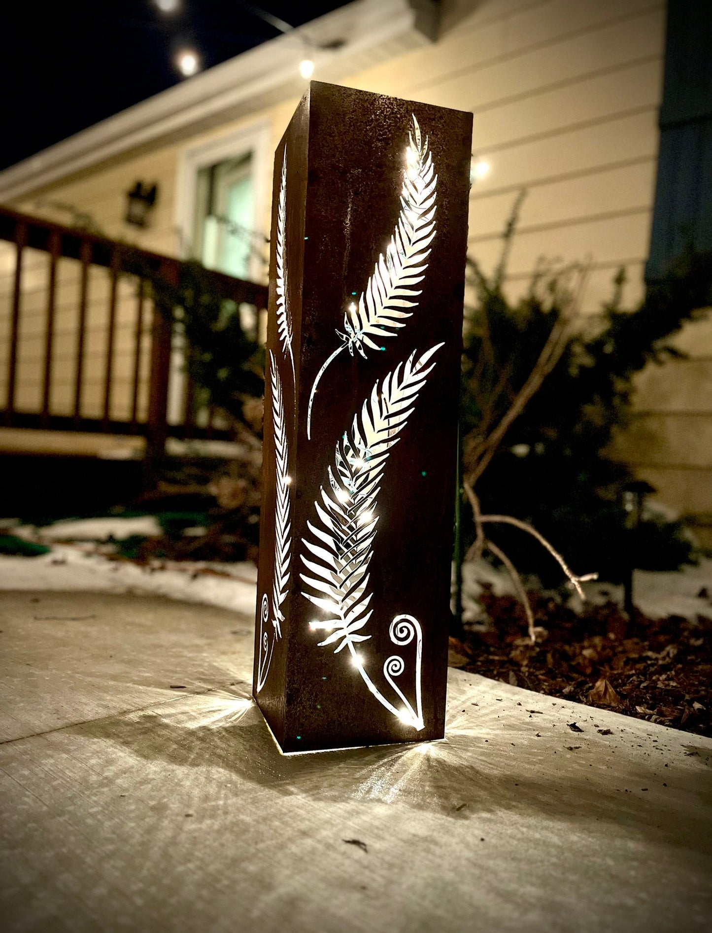 Rustic Metal Fern Luminary | Garden Column - cabin decor - fern garden column - Northern Forge, LLC