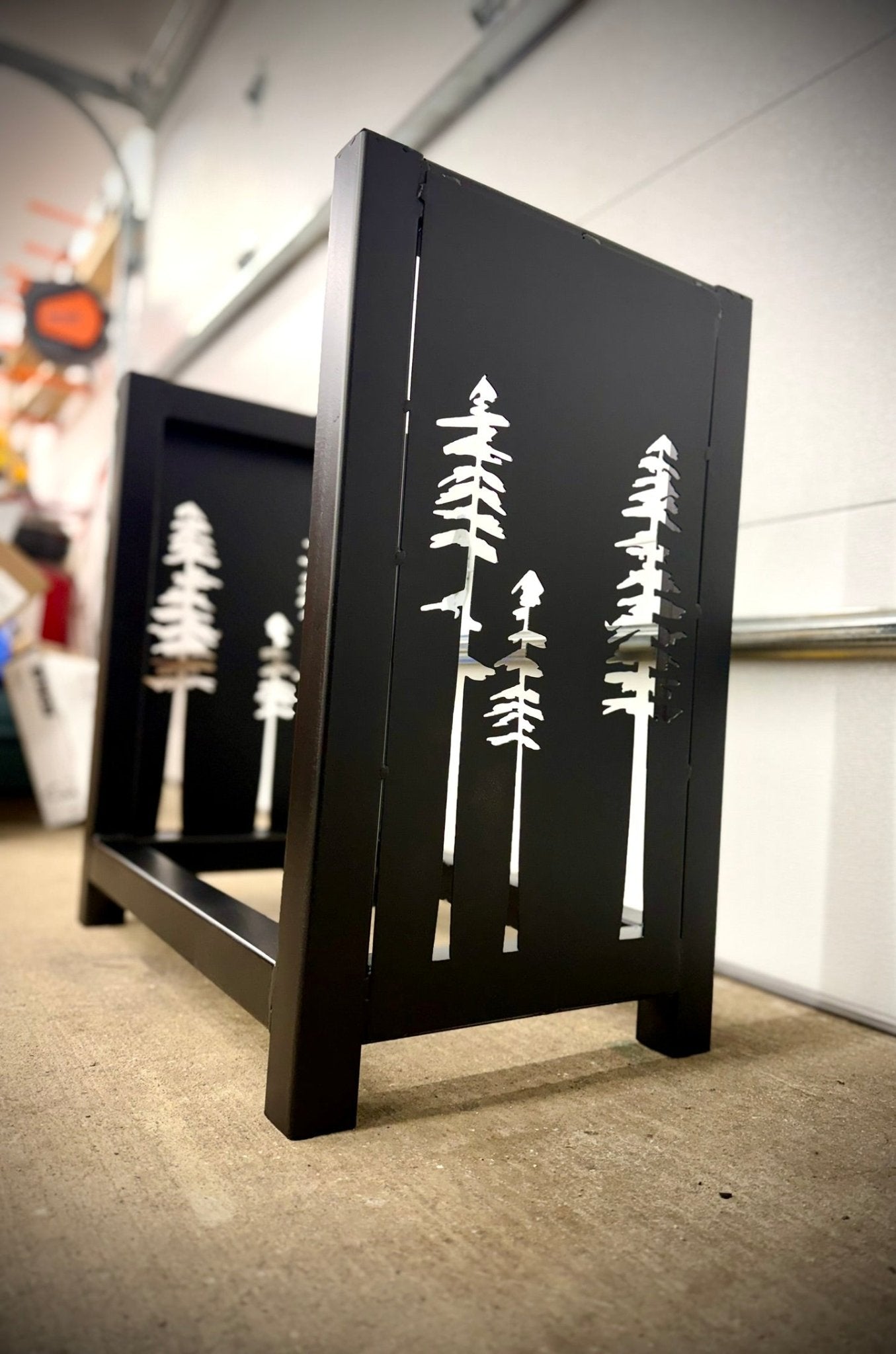 Rustic Pines Firewood Rack - Black - cabin - cabin decor - Northern Forge, LLC