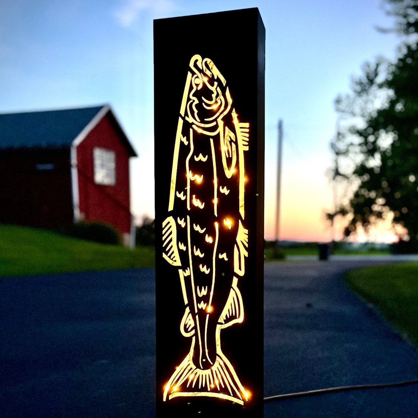 Salmon Steel Luminary Pillar | 36 in. - fish light - fish luminary - Northern Forge, LLC