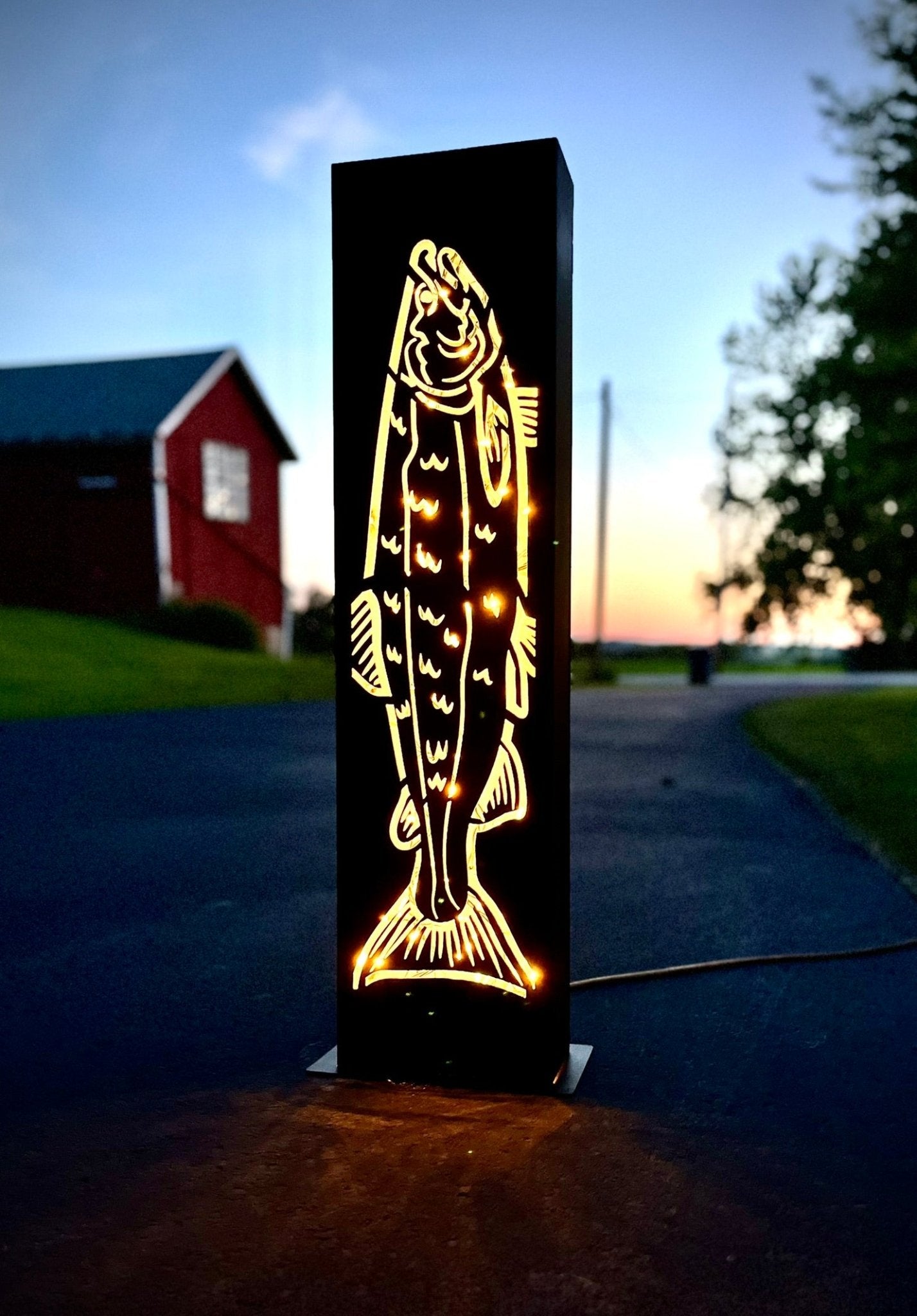 Salmon Steel Luminary Pillar | 36 in. - fish light - fish luminary - Northern Forge, LLC