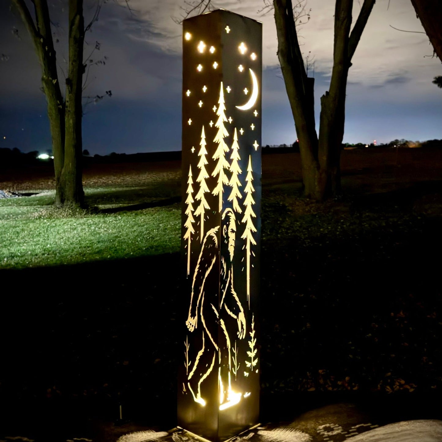 Sasquatch Corner Solar Pillar - Steel - bigfoot solar light - bigfoot solar pillar - Northern Forge, LLC