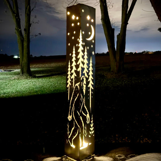 Sasquatch Corner Solar Pillar - Steel - bigfoot solar light - bigfoot solar pillar - Northern Forge, LLC