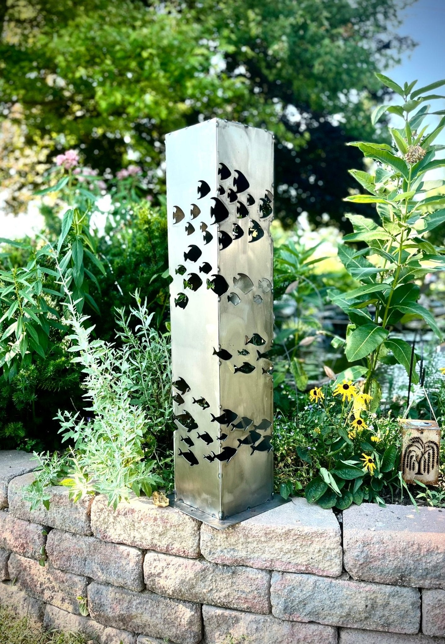 School of Fish Luminary Pillar | 30 - inch - fish light - fish luminary - Northern Forge, LLC