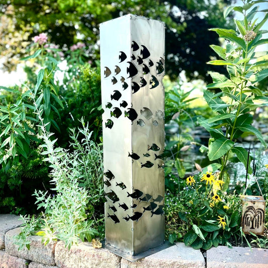 School of Fish Luminary Pillar | 30 - inch - fish light - fish luminary - Northern Forge, LLC