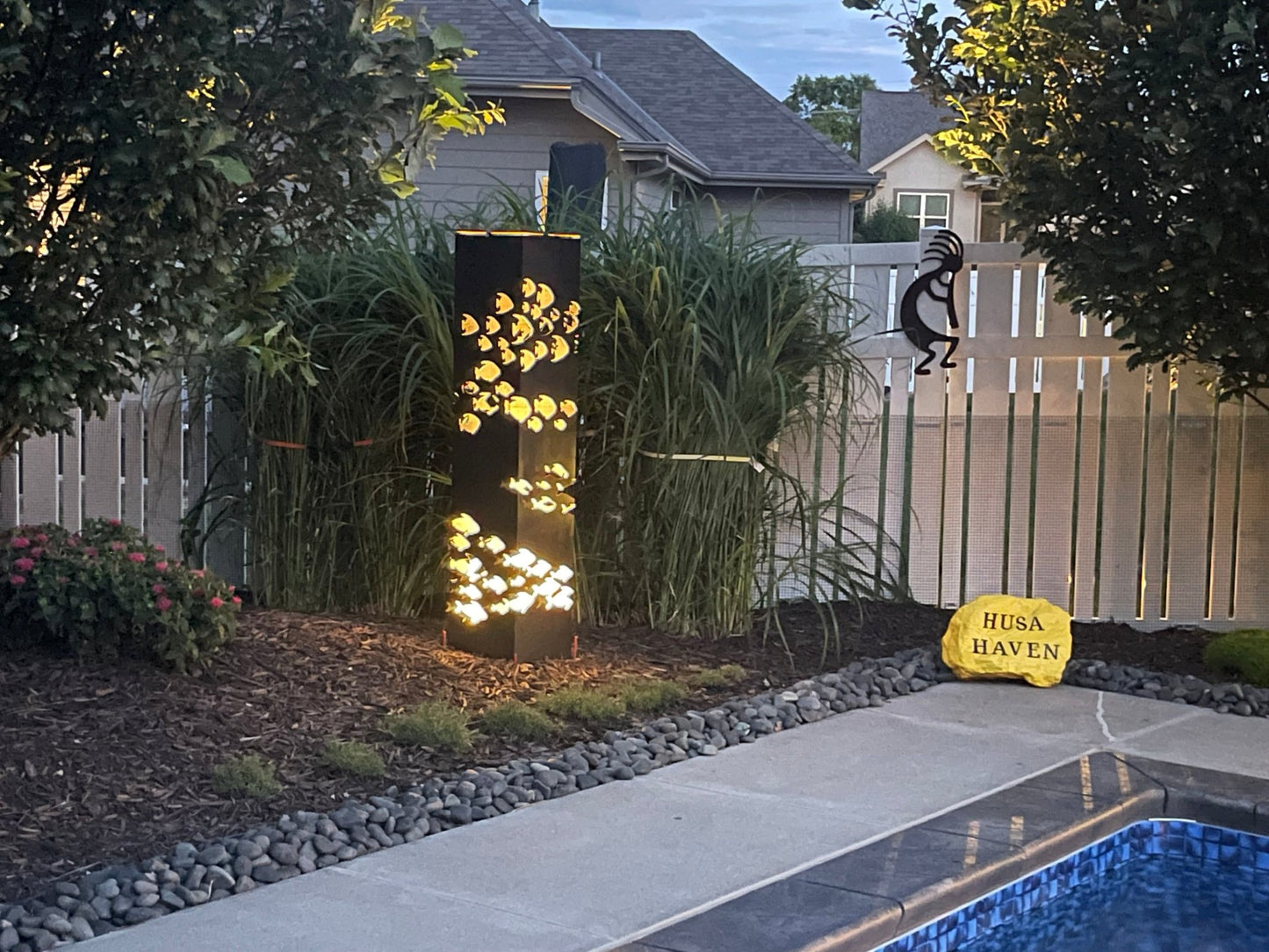 School of Fish Solar Luminary Pillar | Steel - fish light - fish luminary - Northern Forge, LLC