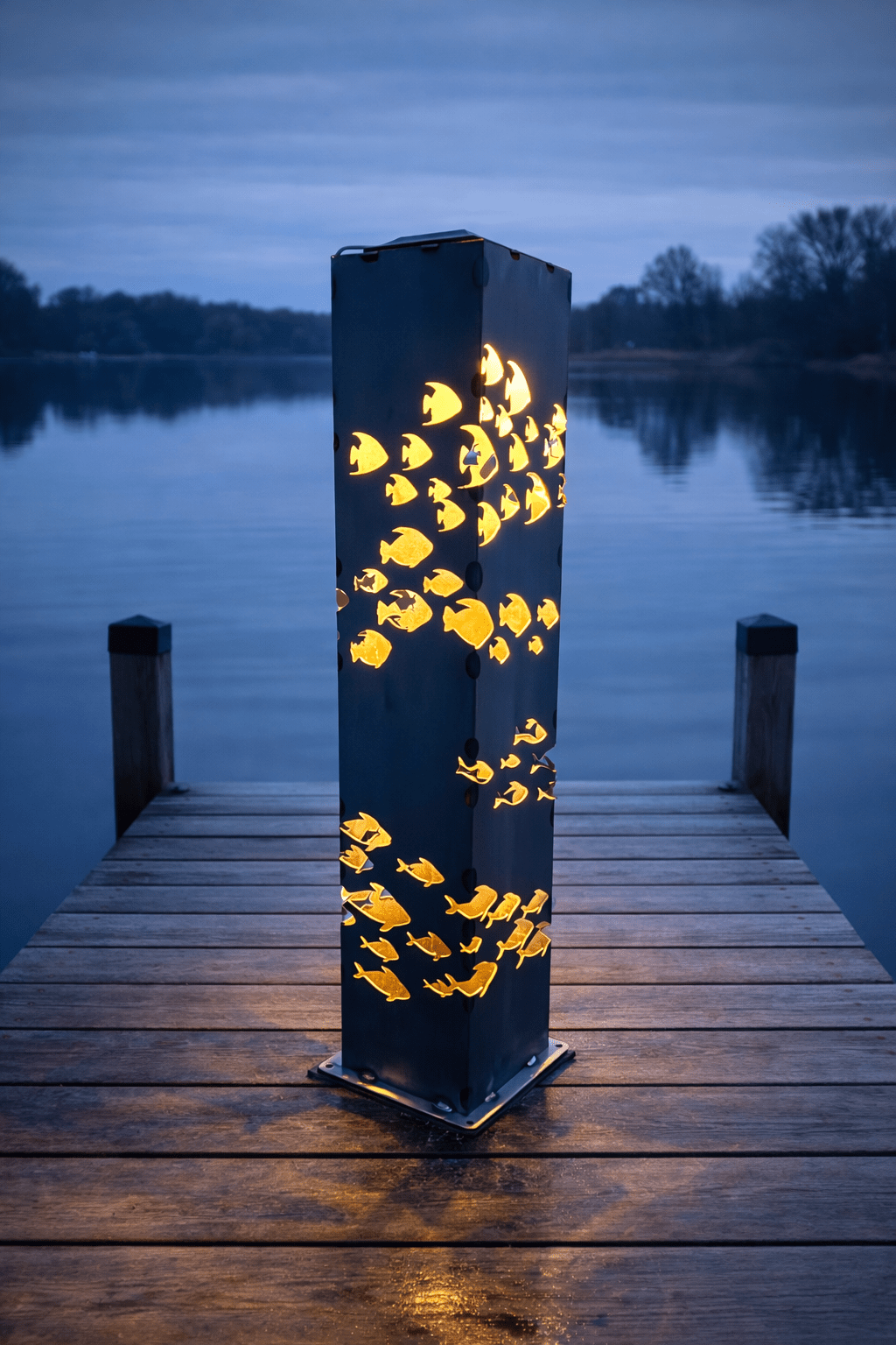 School of Fish Solar Luminary Pillar | Steel - fish light - fish luminary - Northern Forge, LLC