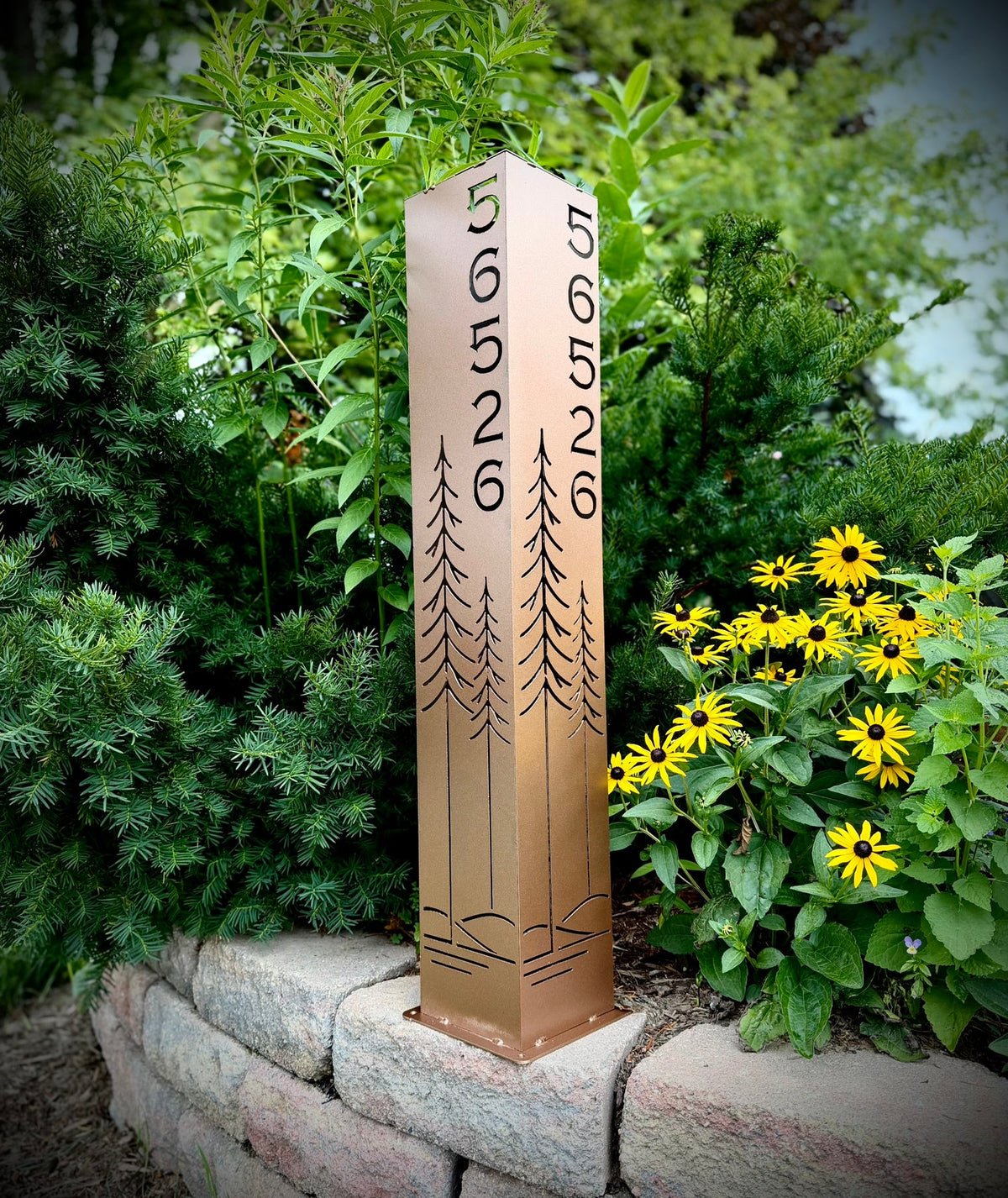 Simple Pine Address Solar Pillar - Steel - 48-inch address pillar - address - Northern Forge, LLC