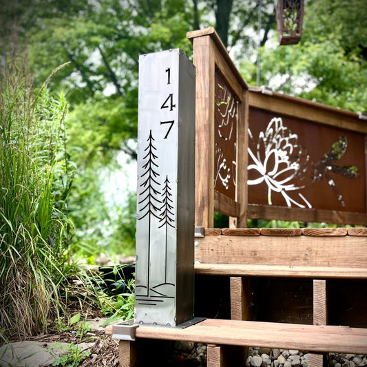 Simple Pine Address Solar Pillar - Steel - 48 - inch address pillar - address - Northern Forge, LLC
