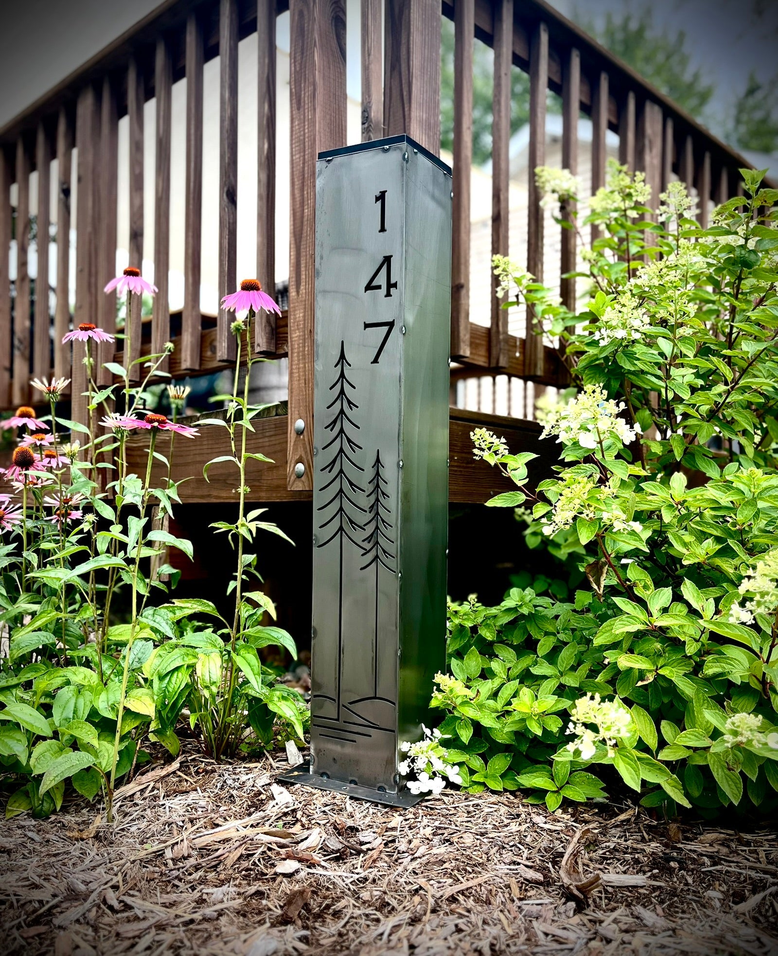 Simple Pine Address Solar Pillar - Steel - 48 - inch address pillar - address - Northern Forge, LLC