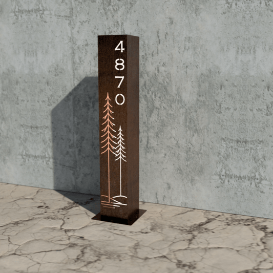Simple Pine Address Solar Pillar - Steel - 48 - inch address pillar - address - Northern Forge, LLC