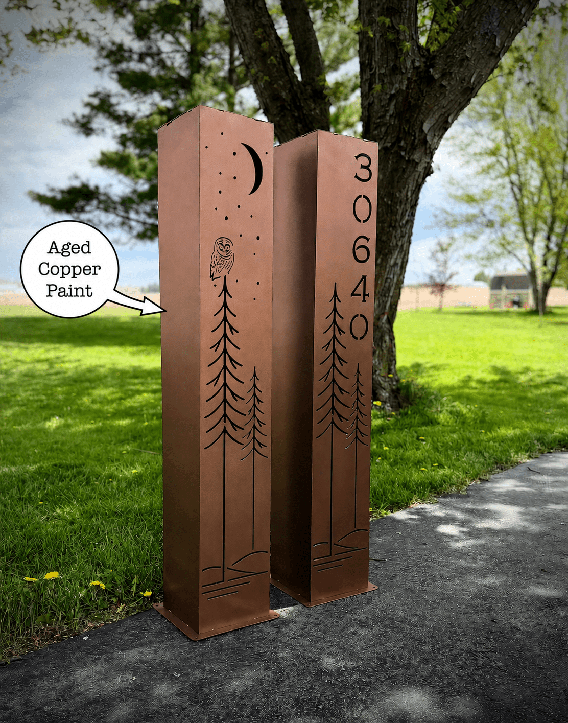 Simple Pine Owl Solar Pillar - Steel - Corten Available - copper pillar - corten pillar - Northern Forge, LLC