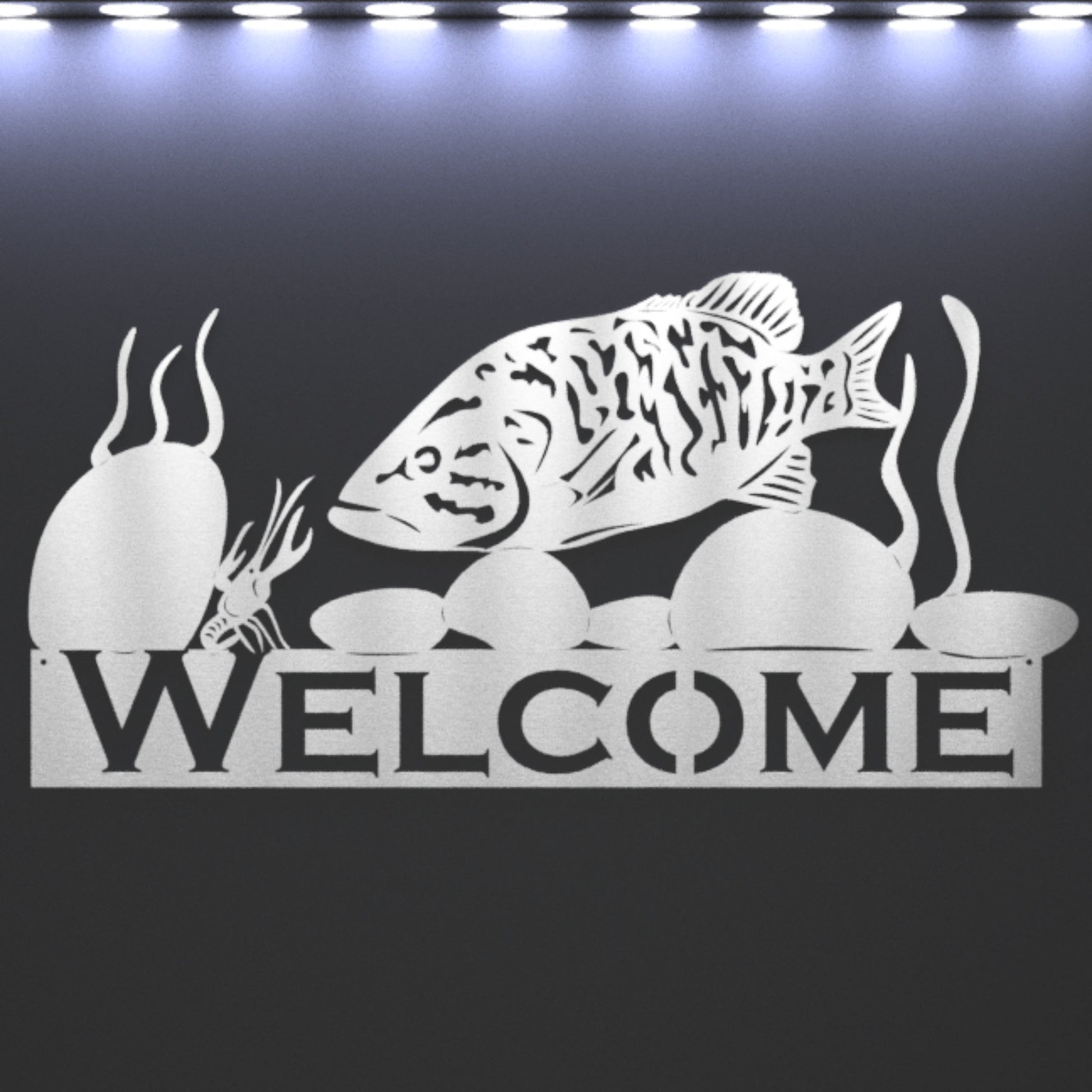 Smallmouth Bass Crayfish Welcome Sign - Steel 32 - inch - cabin sign - fish - Northern Forge, LLC