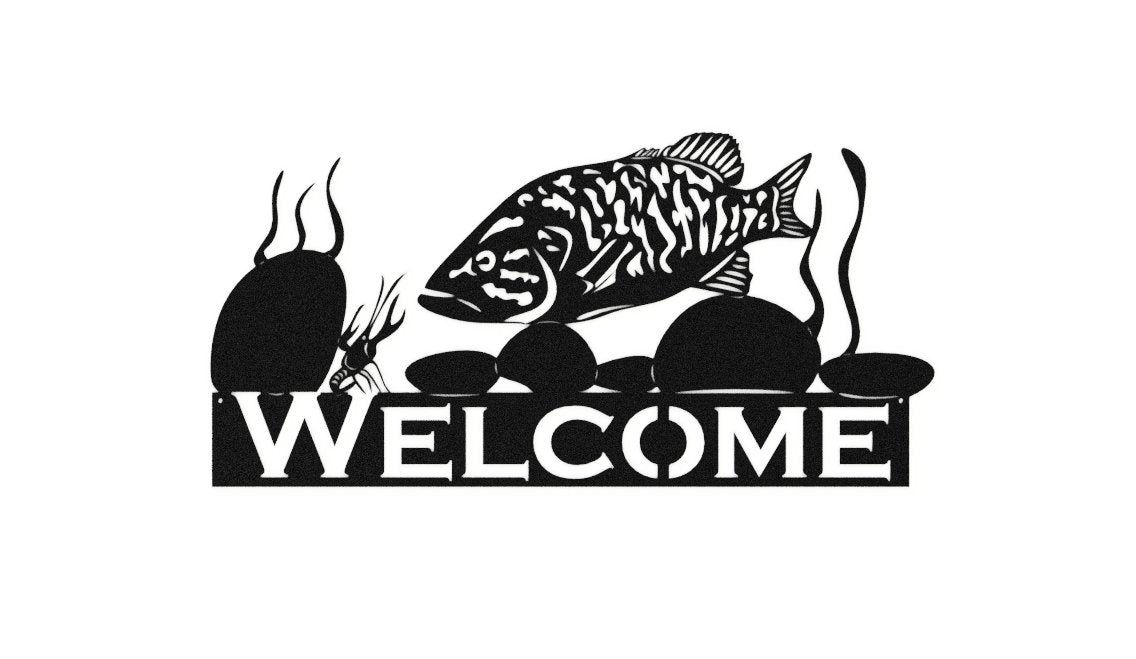 Smallmouth Bass Crayfish Welcome Sign - Steel 32 - inch - cabin sign - fish - Northern Forge, LLC