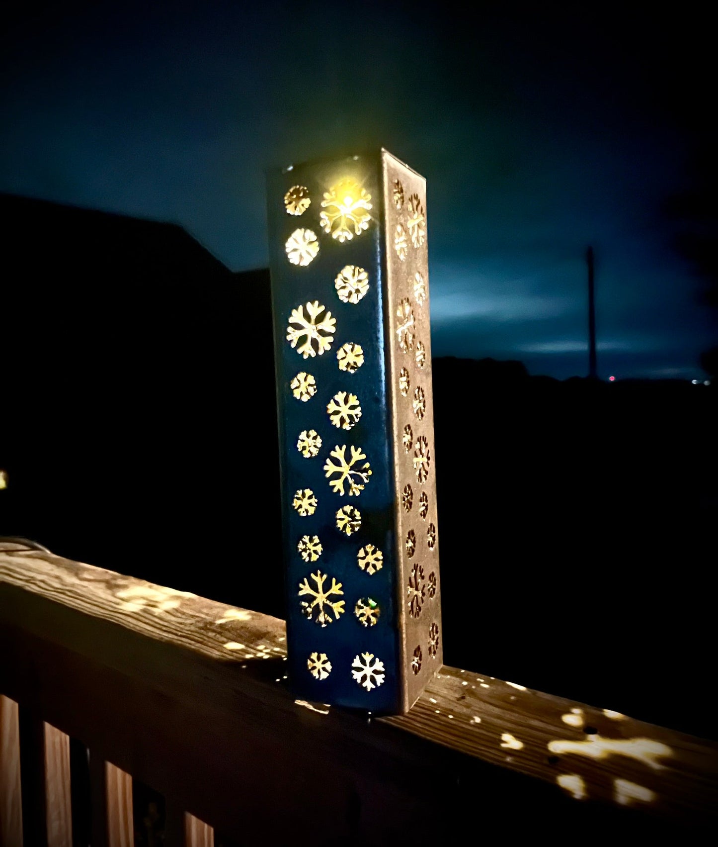 Snowflake Steel Solar Luminary Pillar | 12 in. - christmas - christmas solar light - Northern Forge, LLC