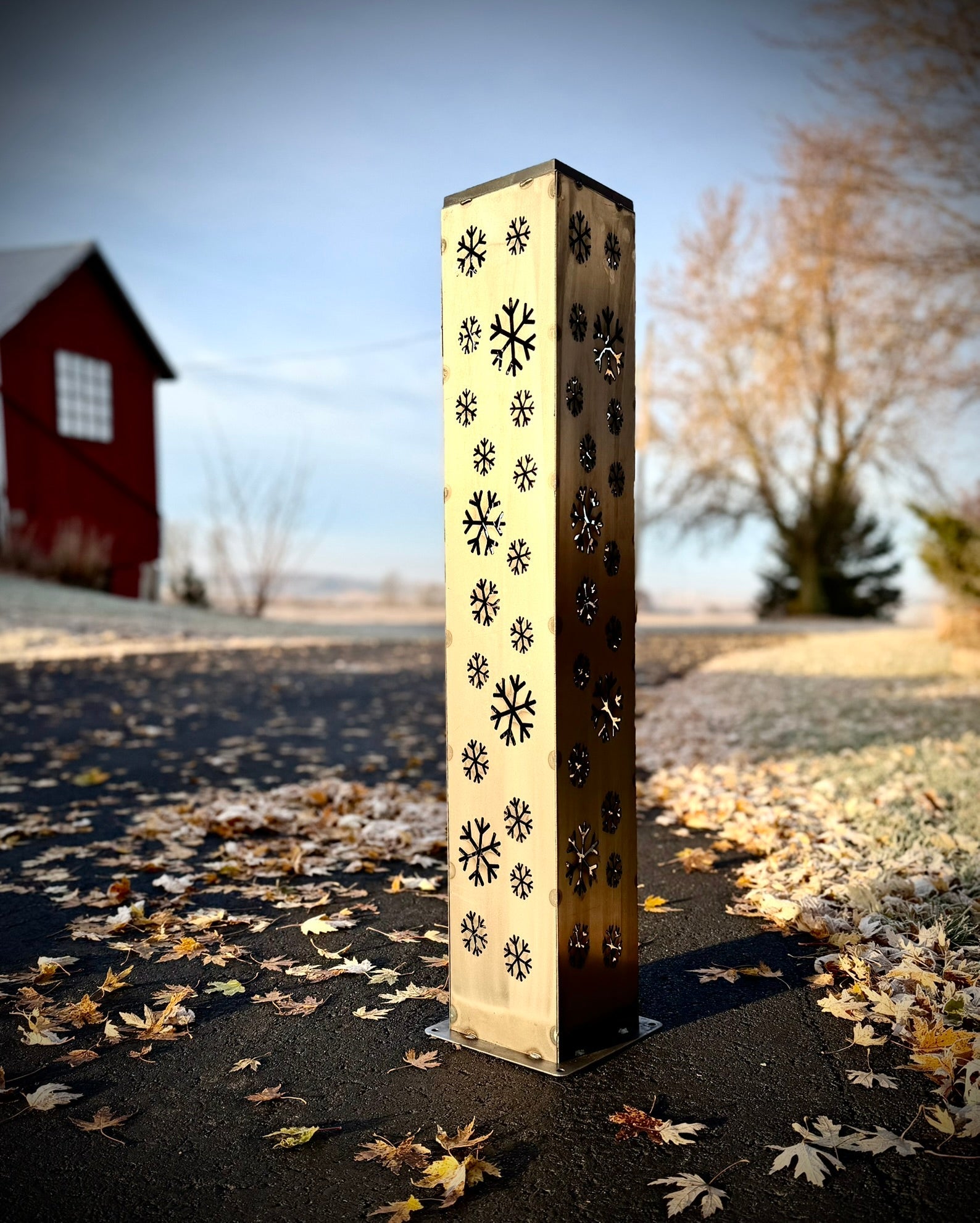 Snowflake Steel Solar Luminary Pillar | Multiple Sizes - christmas - christmas solar light - Northern Forge, LLC