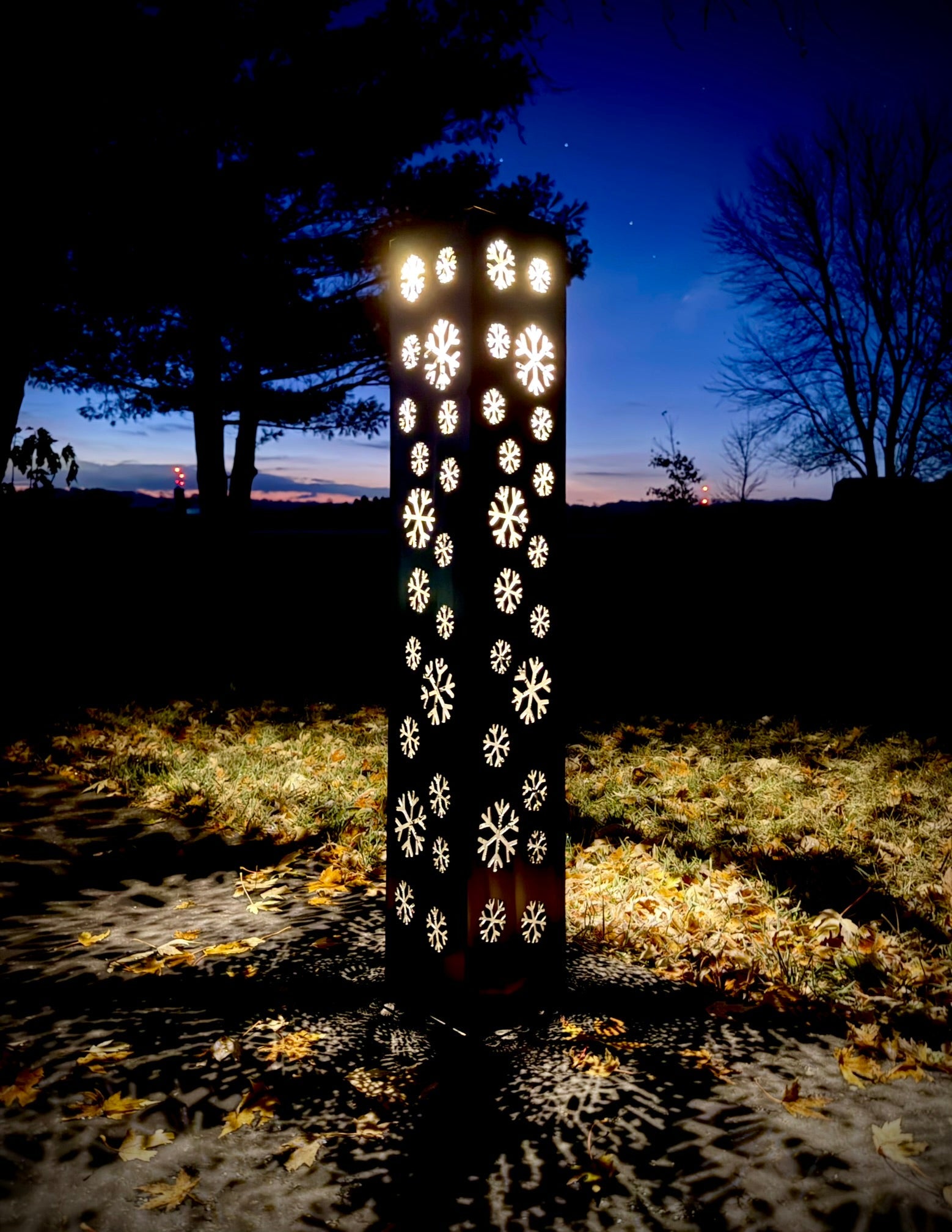 Snowflake Steel Solar Luminary Pillar | Multiple Sizes - christmas - christmas solar light - Northern Forge, LLC