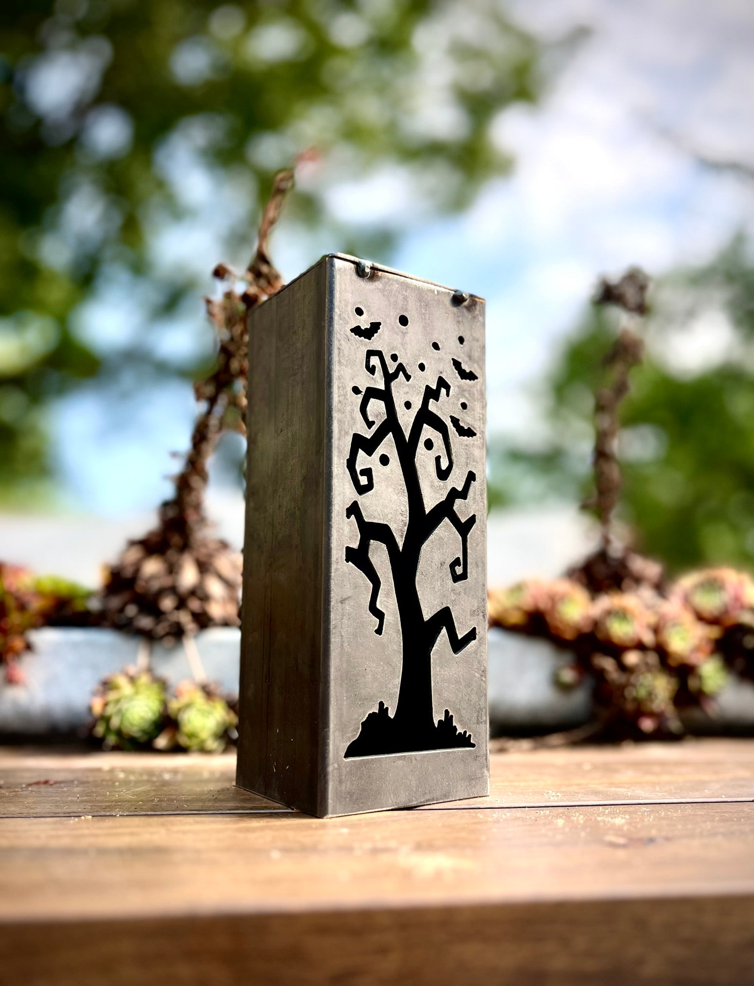 Spooky Tree Solar Tube Light - Steel - 8 - inches - dead tree solar light - halloween - Northern Forge, LLC