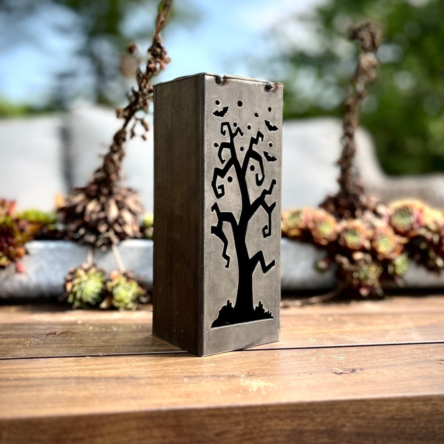 Spooky Tree Solar Tube Light - Steel - 8 - inches - dead tree solar light - halloween - Northern Forge, LLC