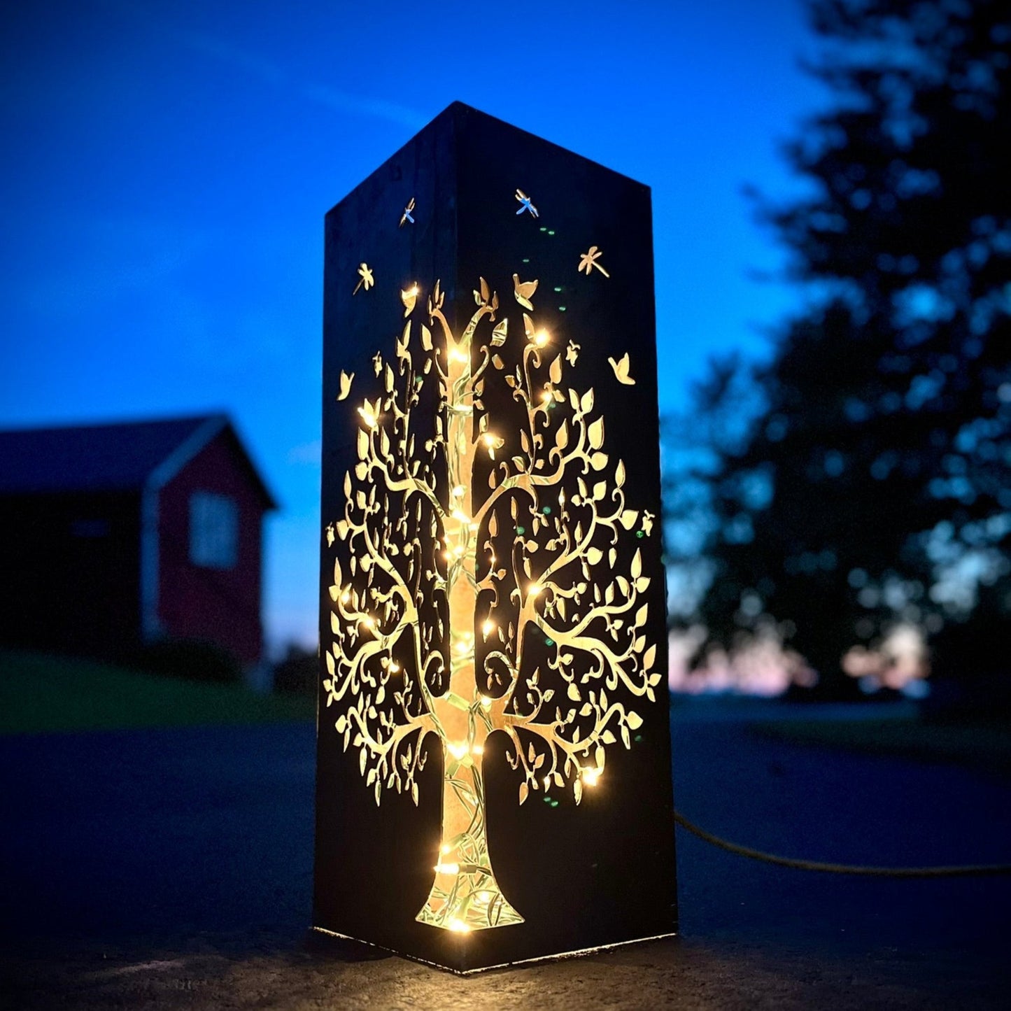 Spring Bloom Tree Steel Luminary Pillar | 24 in. - cabin decor - garden lights - Northern Forge, LLC