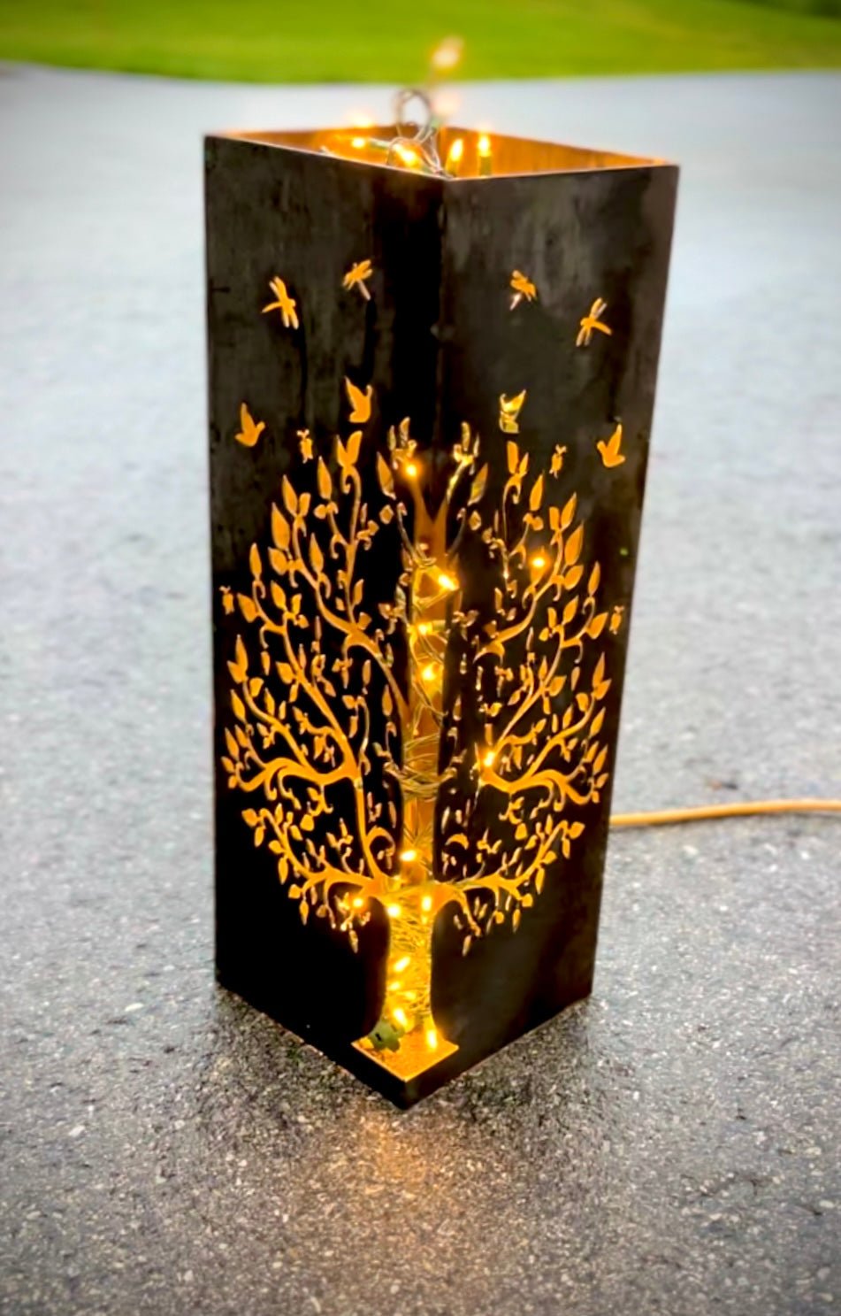 Spring Bloom Tree Steel Luminary Pillar | 24 in. - cabin decor - garden lights - Northern Forge, LLC