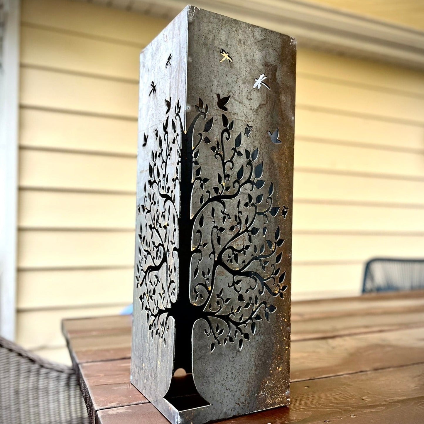 Spring Bloom Tree Steel Luminary Pillar | 24 in. - cabin decor - garden lights - Northern Forge, LLC