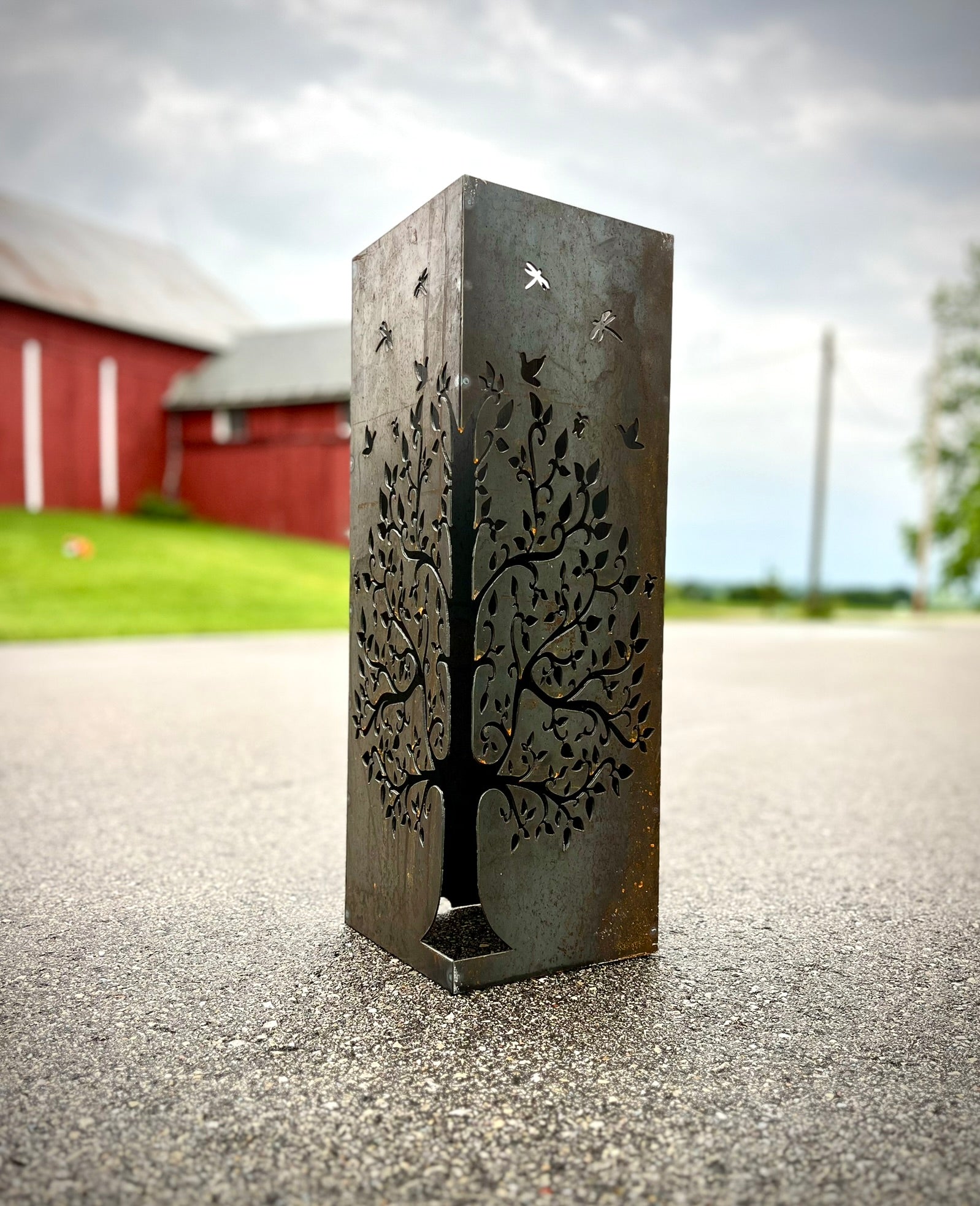 Spring Bloom Tree Steel Luminary Pillar | 24 in. - cabin decor - garden lights - Northern Forge, LLC