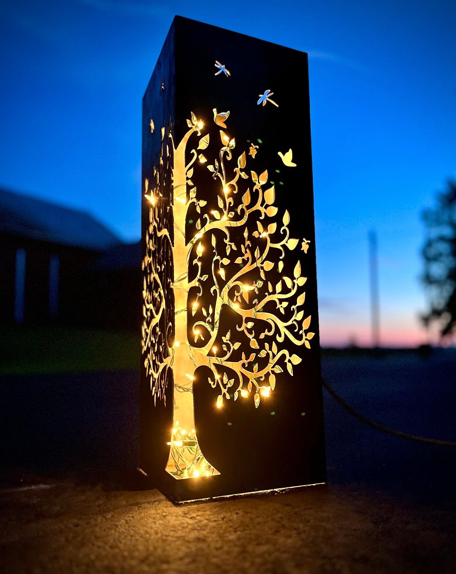 Spring Bloom Tree Steel Luminary Pillar | 24 in. - cabin decor - garden lights - Northern Forge, LLC