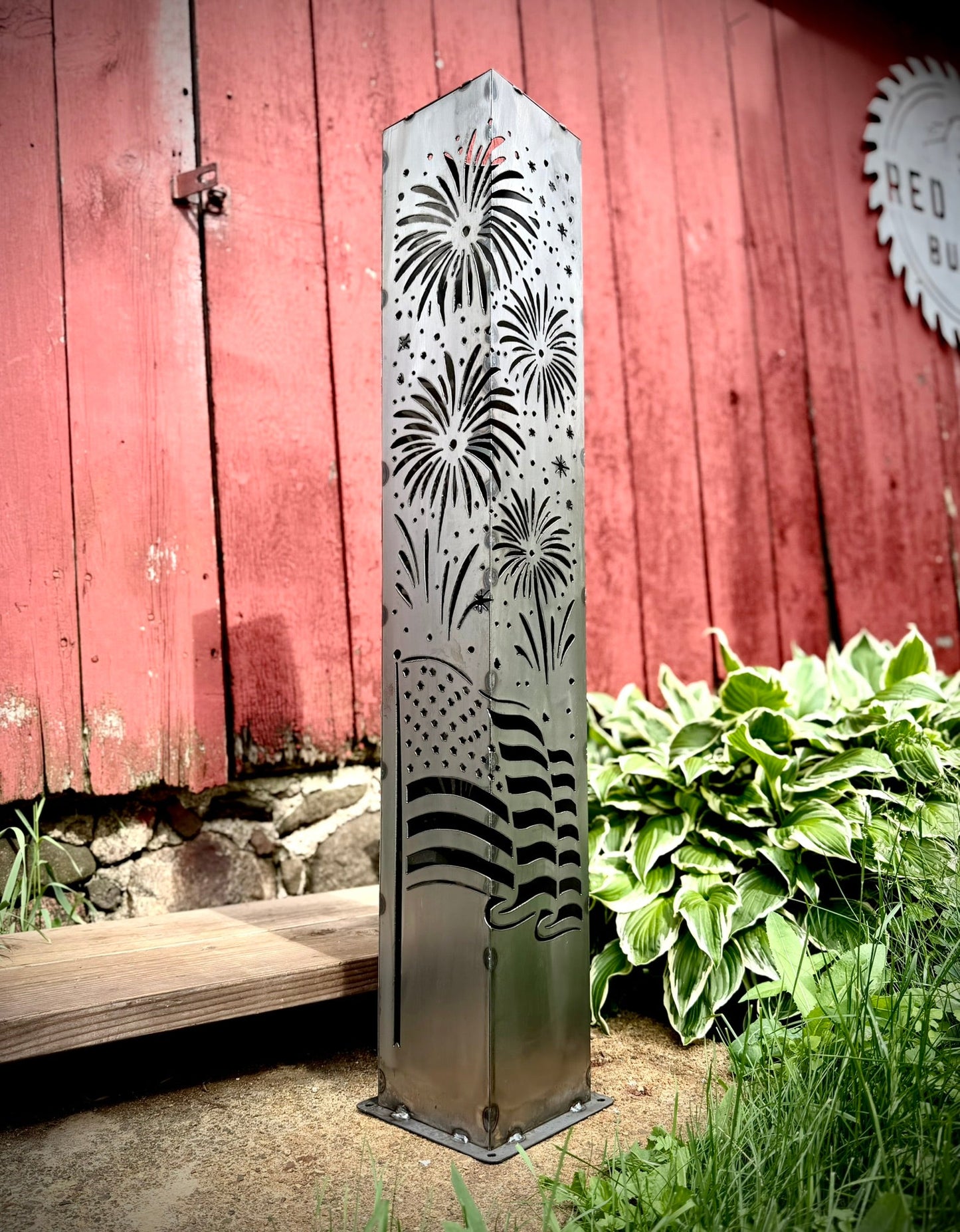 Star-Spangled Nights – Steel Solar Luminary Pillar | 40-inch - 4th of july lights - 4th of july solar light - Northern Forge, LLC
