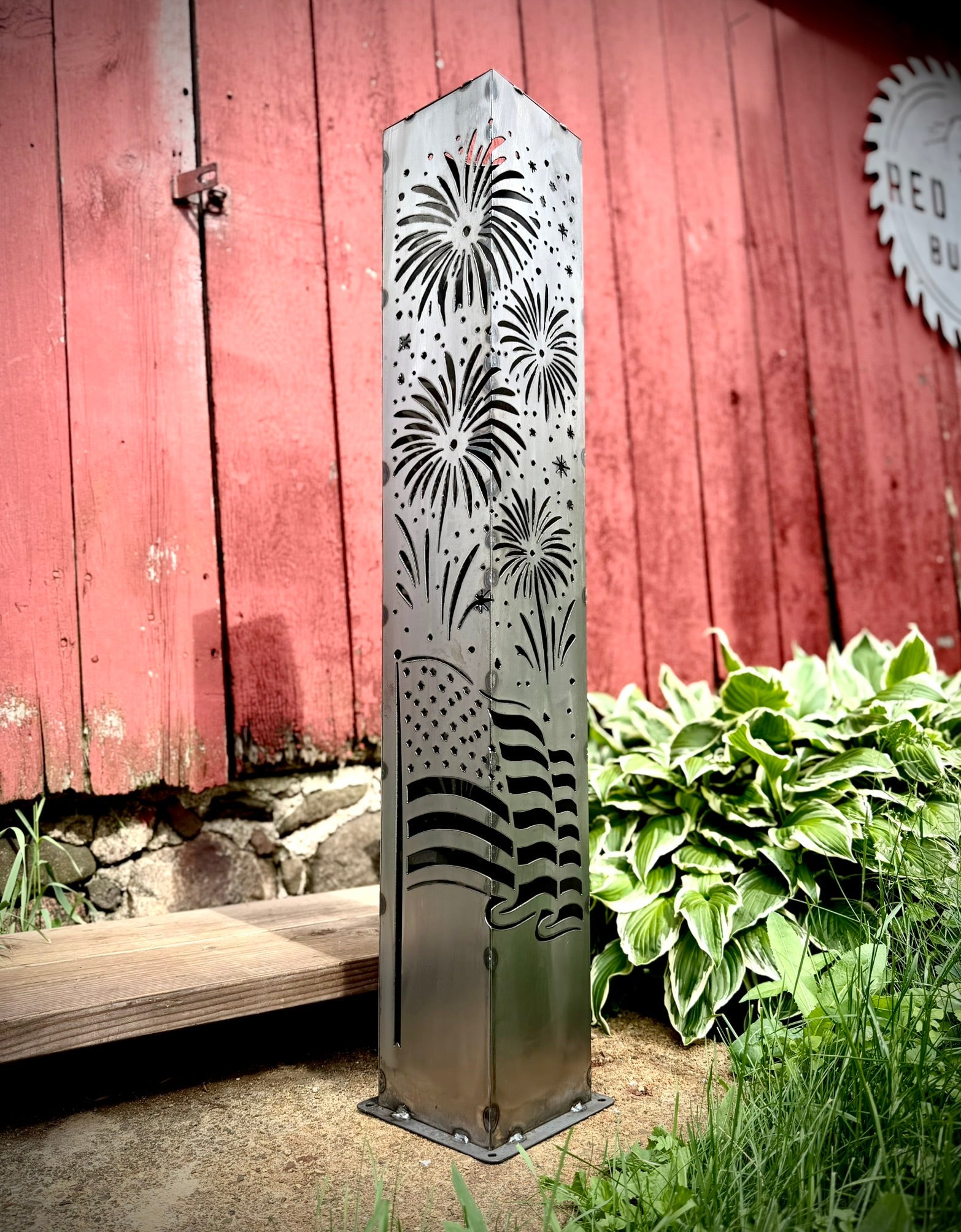 Star-Spangled Nights – Steel Solar Luminary Pillar | 40-inch - 4th of july lights - 4th of july solar light - Northern Forge, LLC