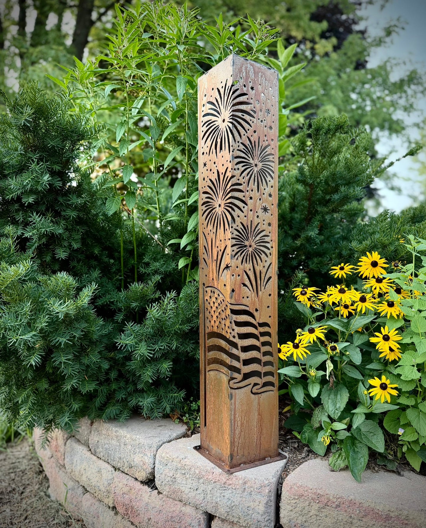 Star-Spangled Nights – Steel Solar Luminary Pillar | 40-inch - 4th of july lights - 4th of july solar light - Northern Forge, LLC