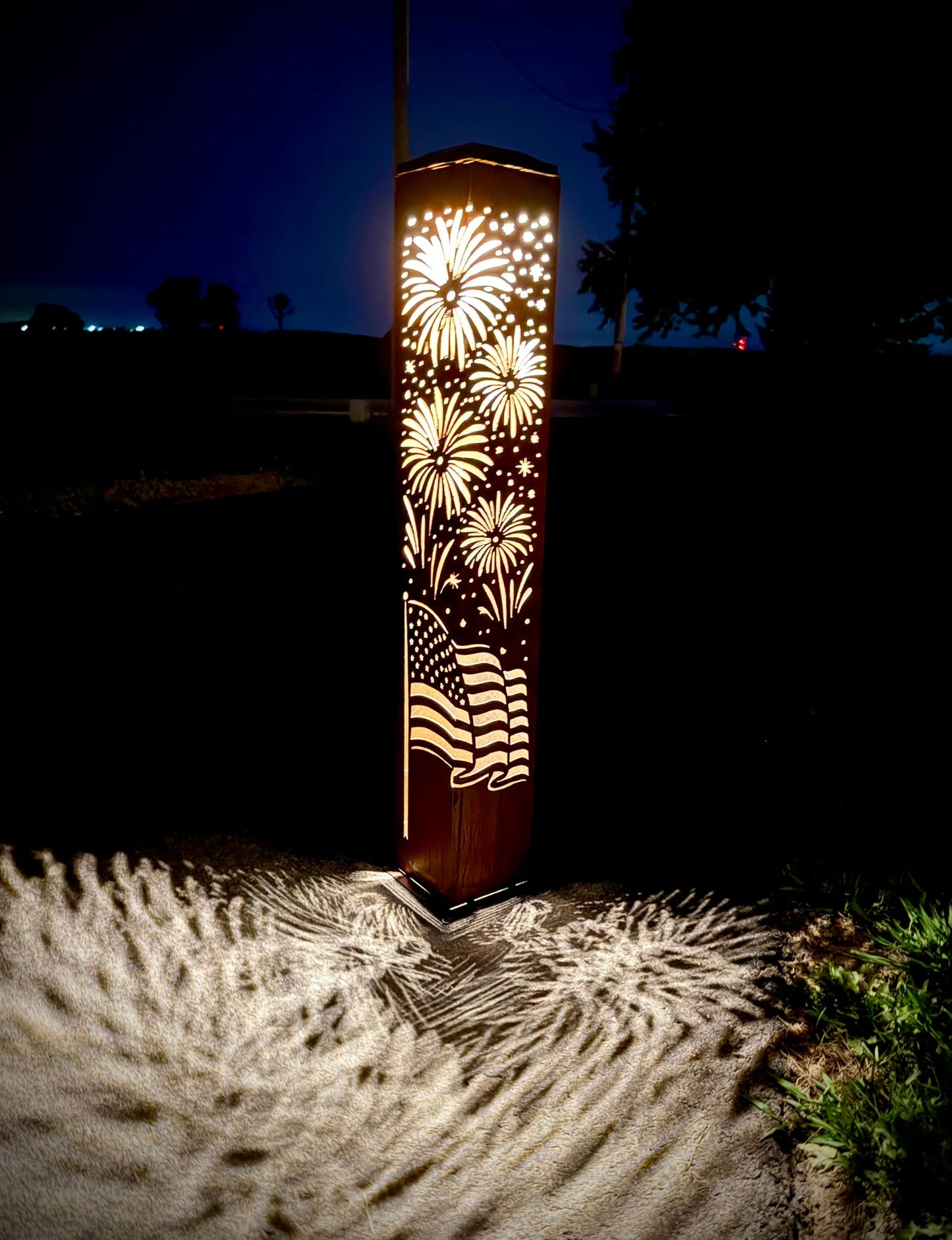 Star-Spangled Nights – Steel Solar Luminary Pillar | 40-inch - 4th of july lights - 4th of july solar light - Northern Forge, LLC