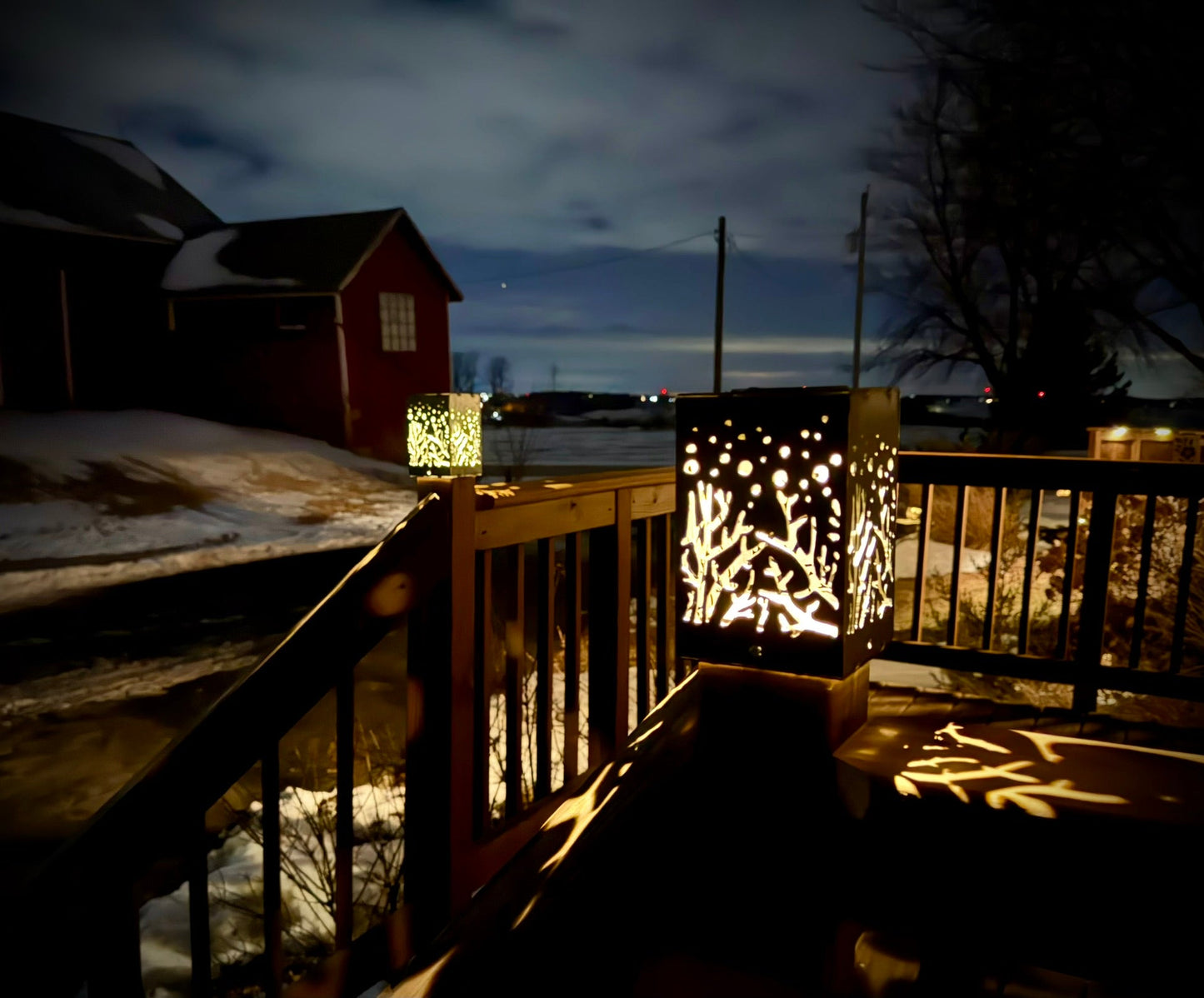 Starry Forest Steel Solar Post Cap | 4x4 Posts - accent lights - deck post topper - Northern Forge, LLC