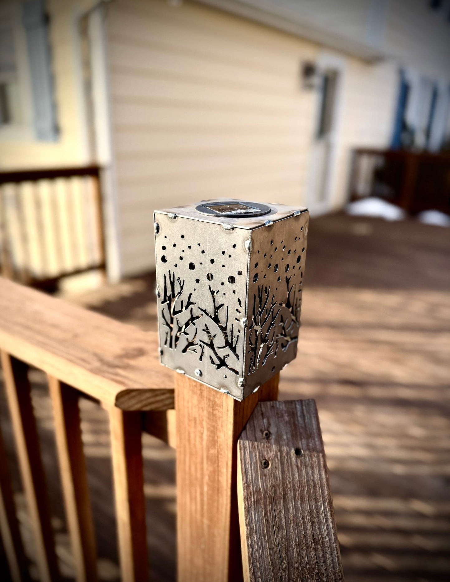 Starry Forest Steel Solar Post Cap | 4x4 Posts - accent lights - deck post topper - Northern Forge, LLC