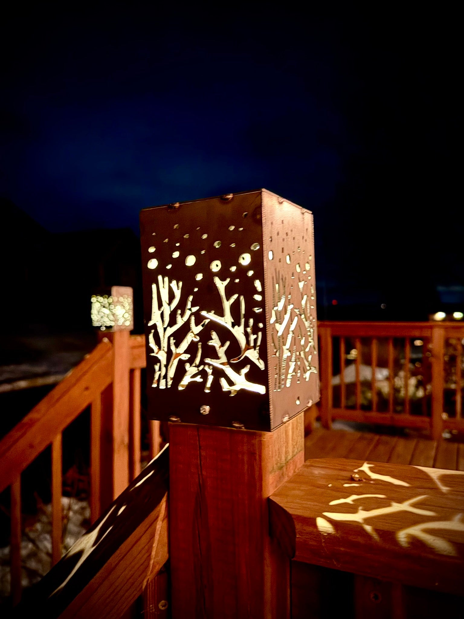 Starry Forest Steel Solar Post Cap | 4x4 Posts - accent lights - deck post topper - Northern Forge, LLC