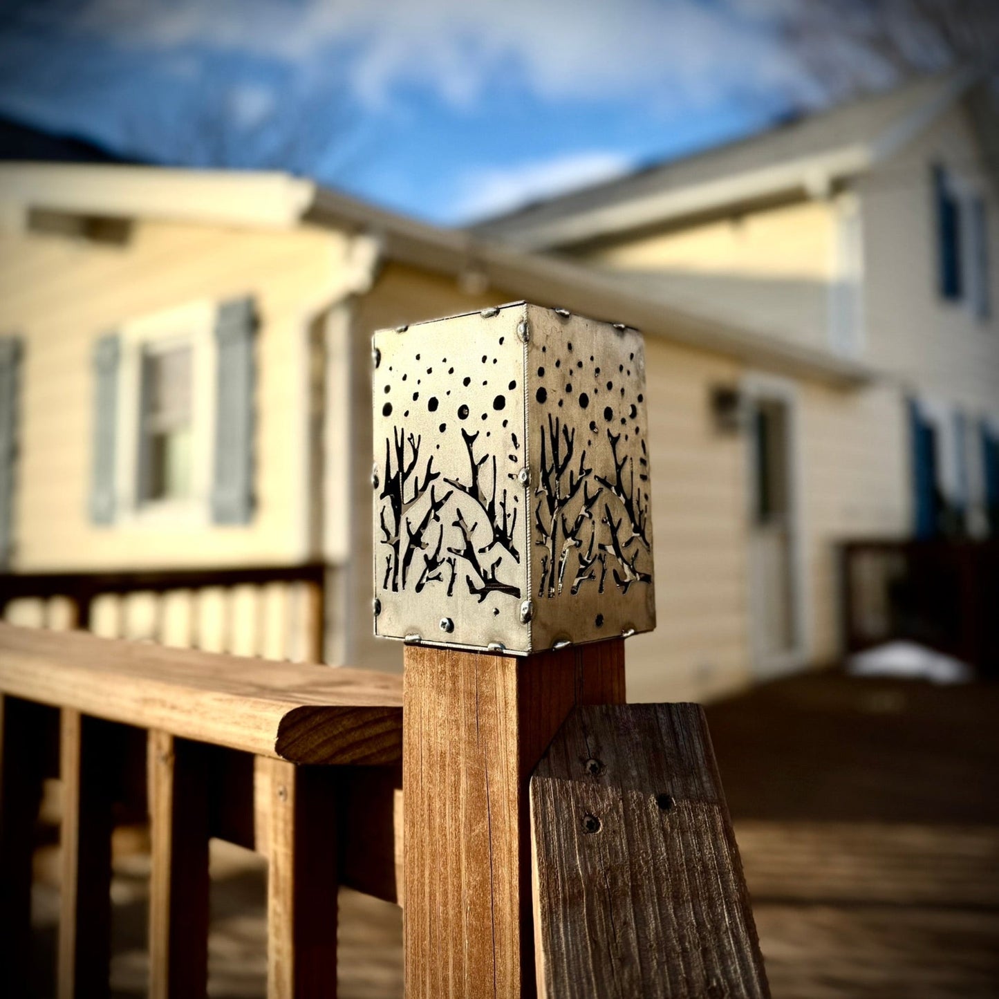 Starry Forest Steel Solar Post Cap | 4x4 Posts - accent lights - deck post topper - Northern Forge, LLC