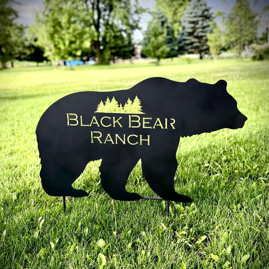 Steel Black Bear Home Address Yard Sign - address - address bear - Northern Forge, LLC