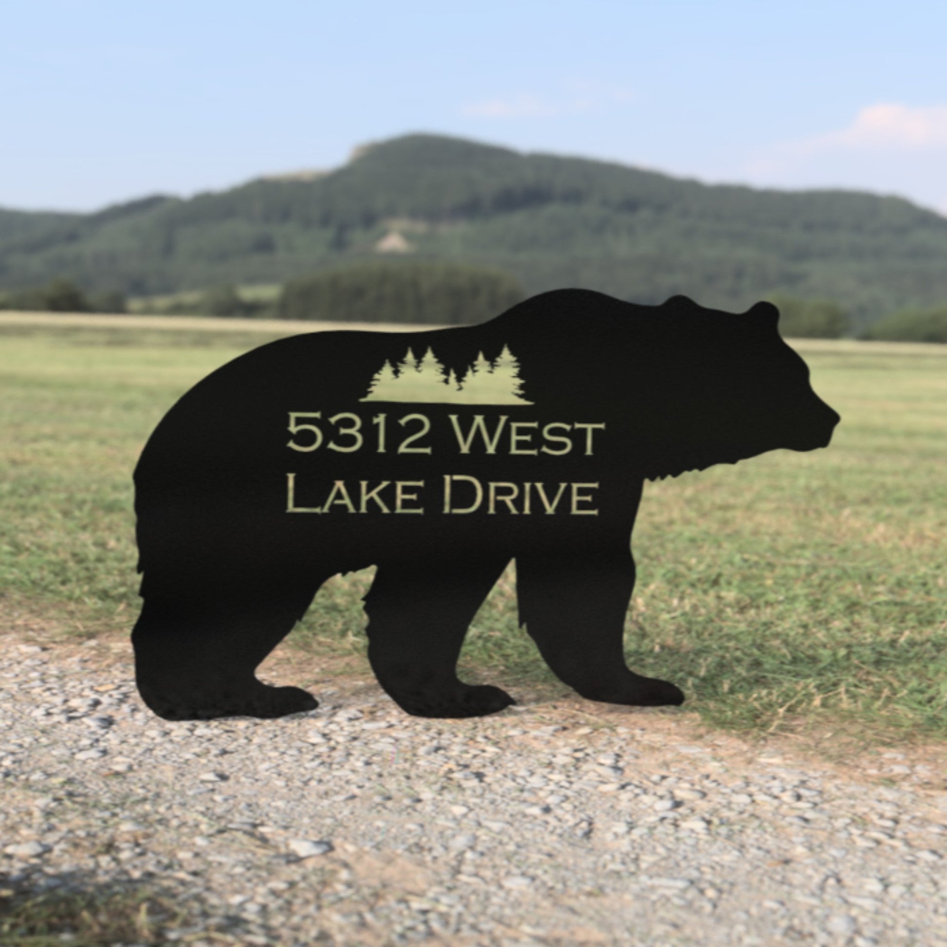 Steel Black Bear Home Address Yard Sign - address - address bear - Northern Forge, LLC