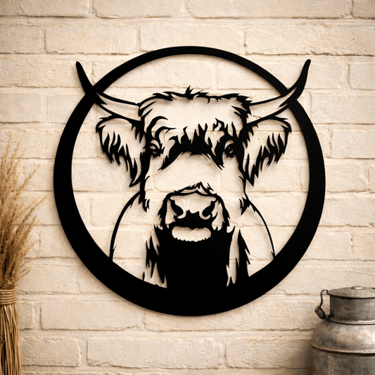 Steel Highland Cow Wall Art - chicken yard art - cow wall art - Northern Forge, LLC