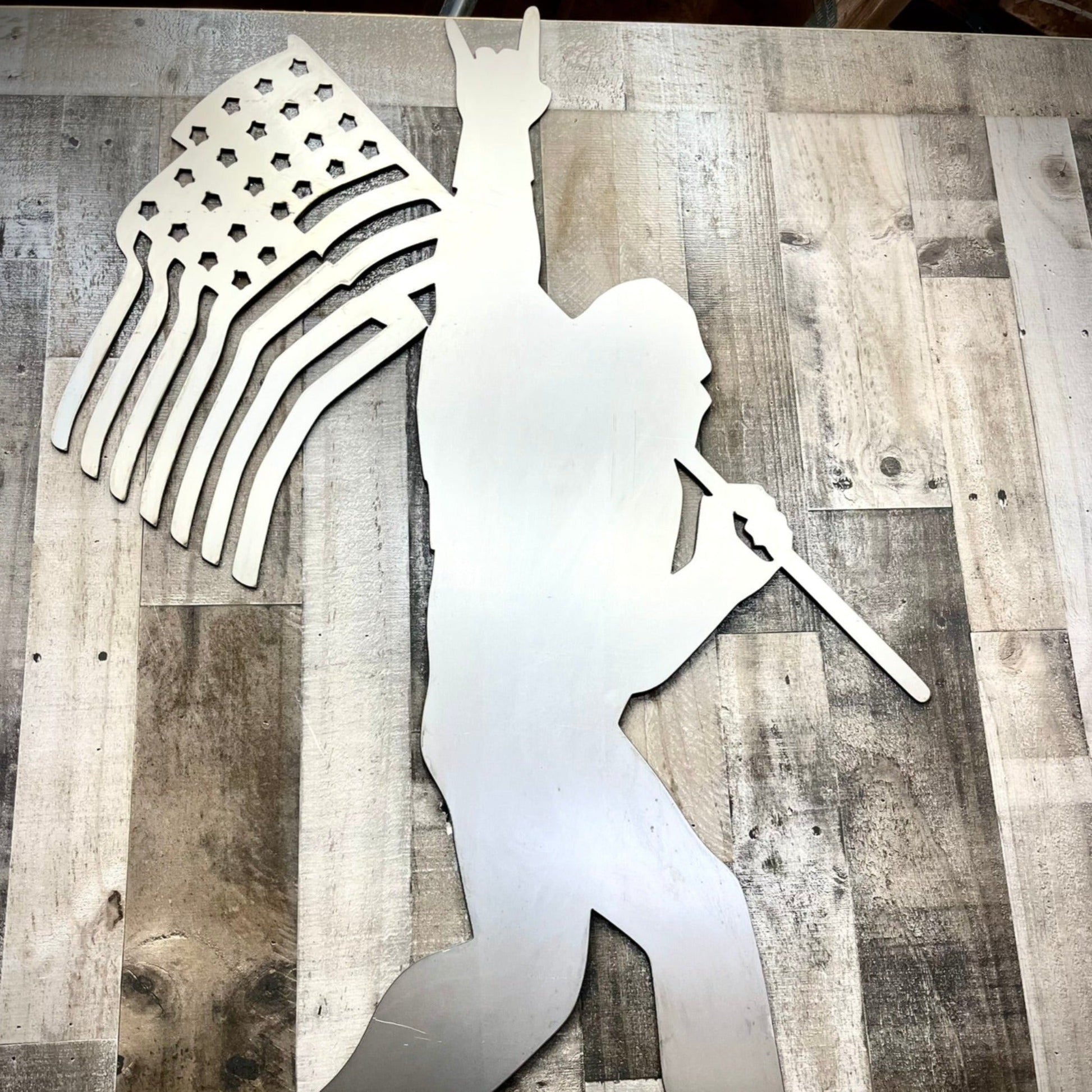 Steel Patriotic Bigfoot w/ Flag - Wall Mount - bar decor - bigfoot american flag - Northern Forge, LLC