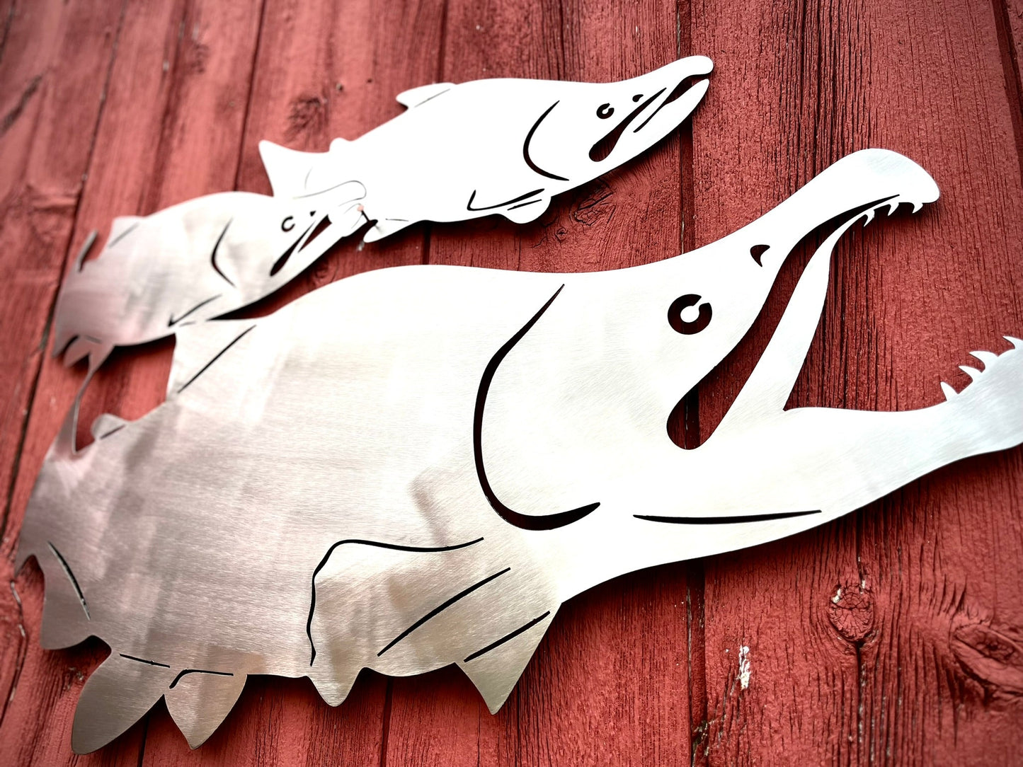 Steel School of Sockeye Salmon Wall Art - cabin sign - fish - Northern Forge, LLC