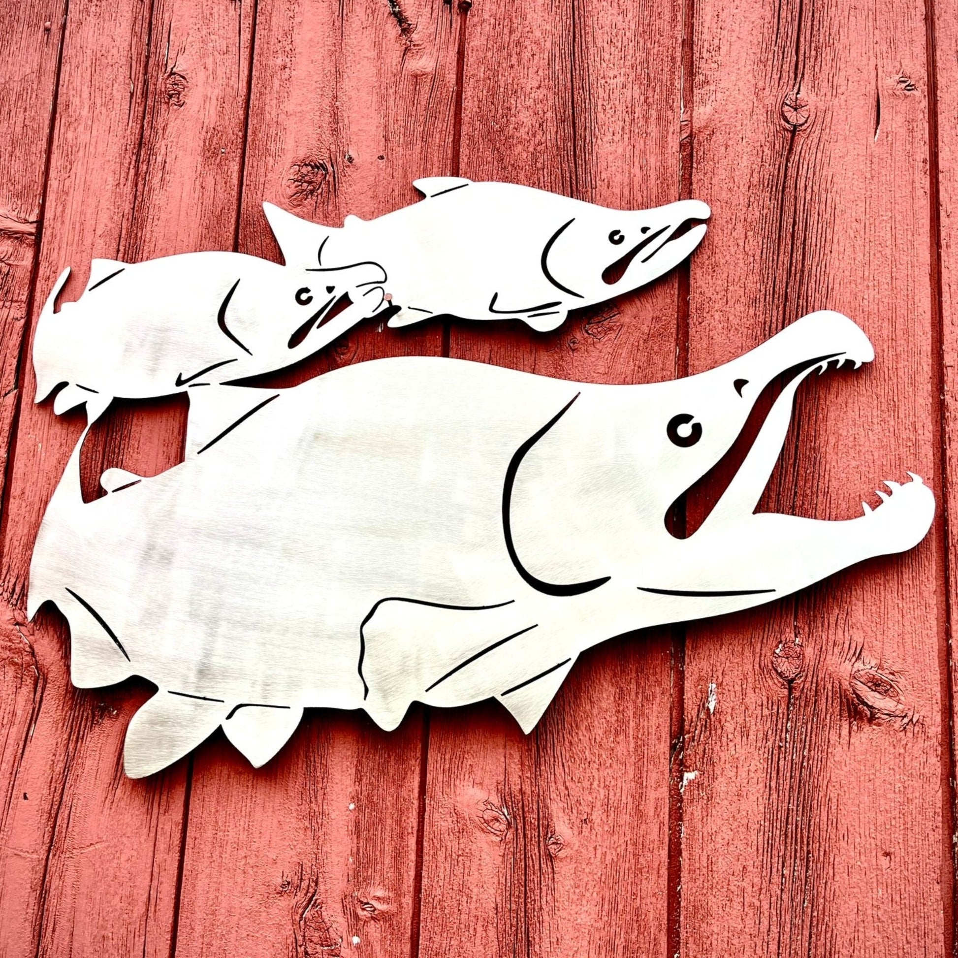 Steel School of Sockeye Salmon Wall Art - cabin sign - fish - Northern Forge, LLC