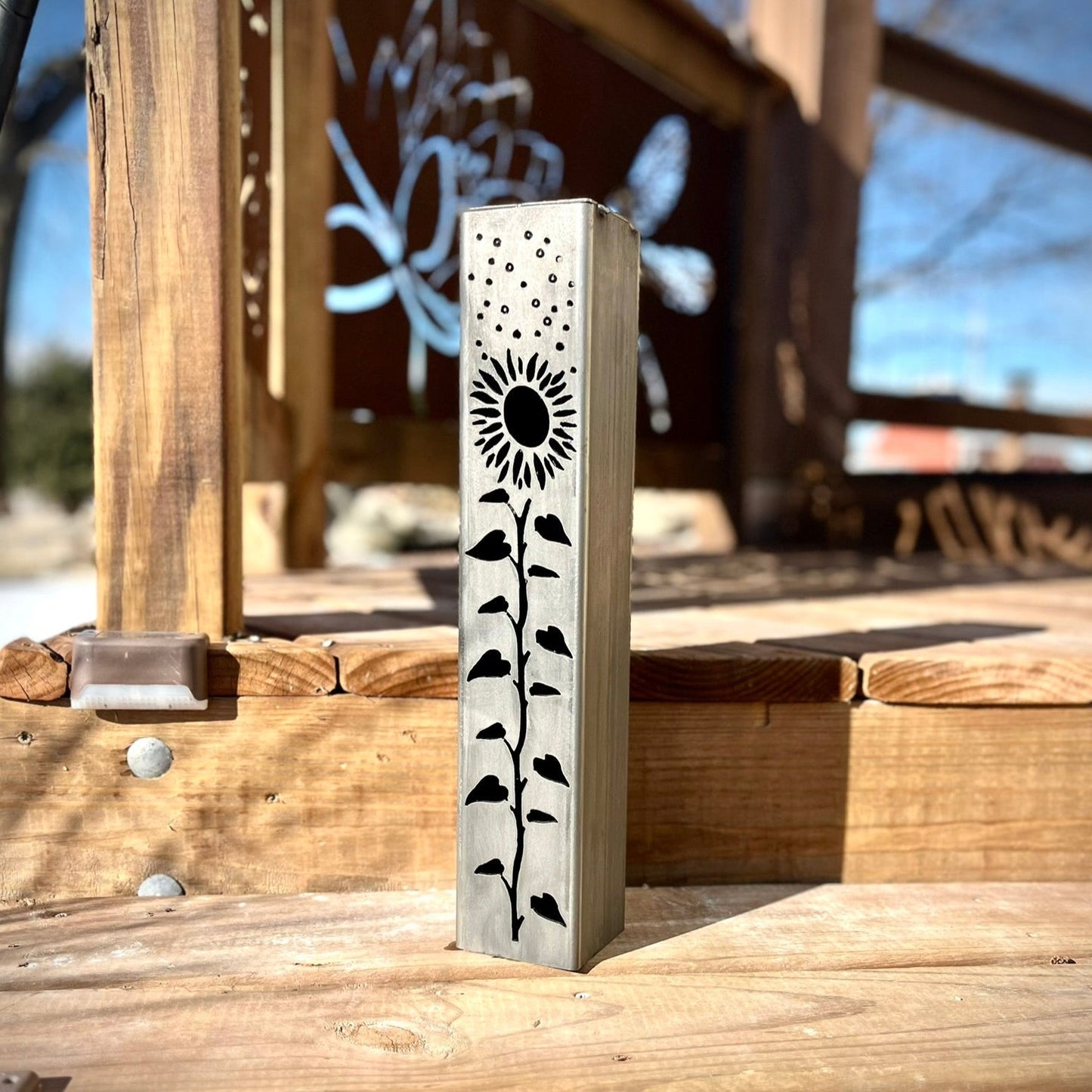 Sunflowers Under the Stars Luminary Pillar w/ Solar Cap | 12 - inch, 14 - inch, 16 - inch - Luminary tube - Mantel Lights - Northern Forge, LLC