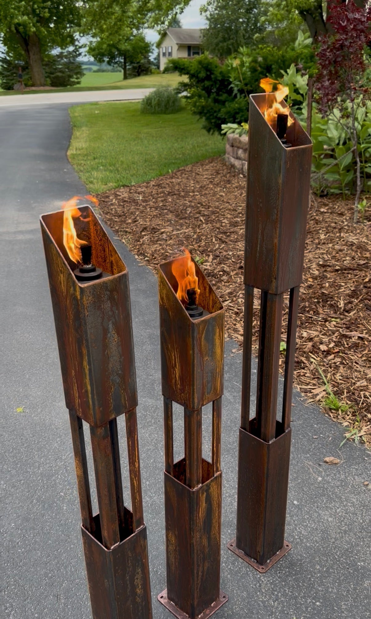 The Ember Trio Mini - Steel Patio Torches - Multiple Sizes - fire pit - firepit - Northern Forge, LLC
