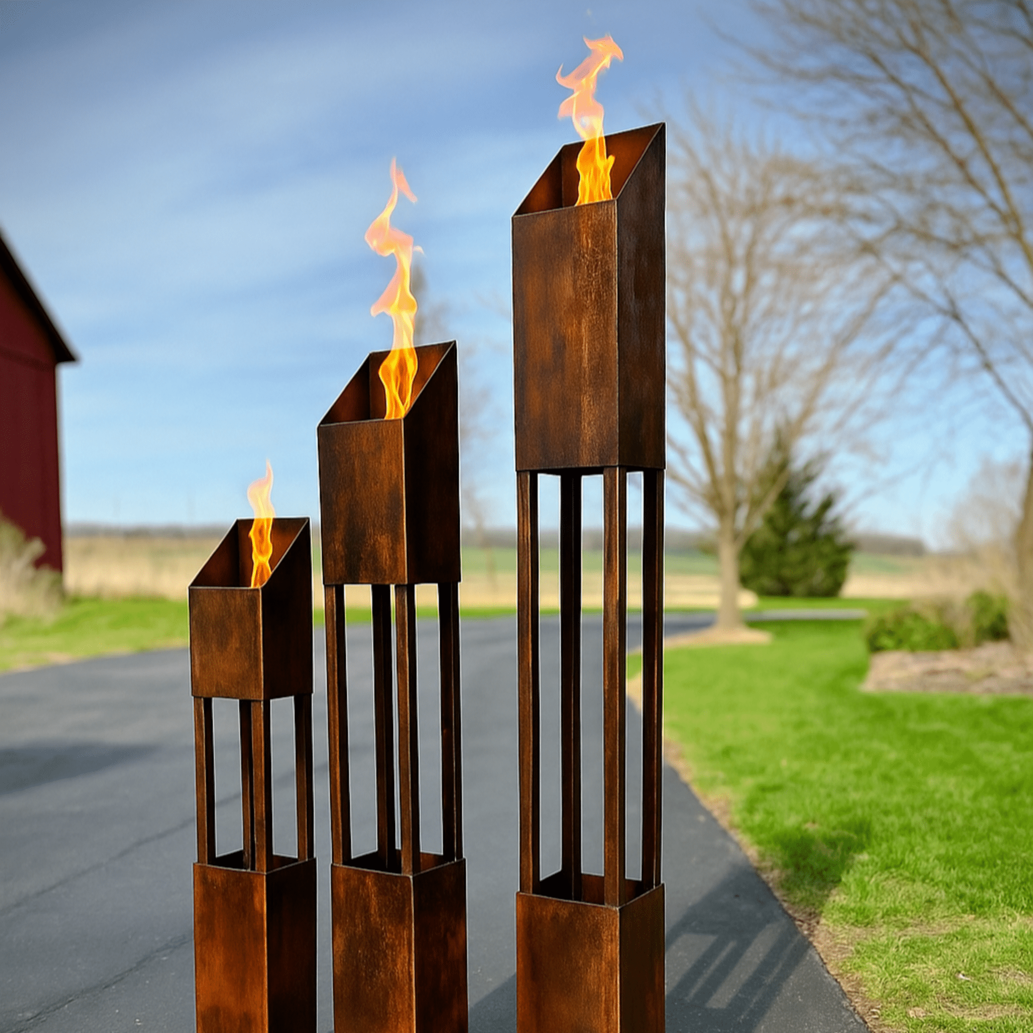 The Ember Trio - Rusted Steel Patio Torches - Multiple Sizes – Northern ...